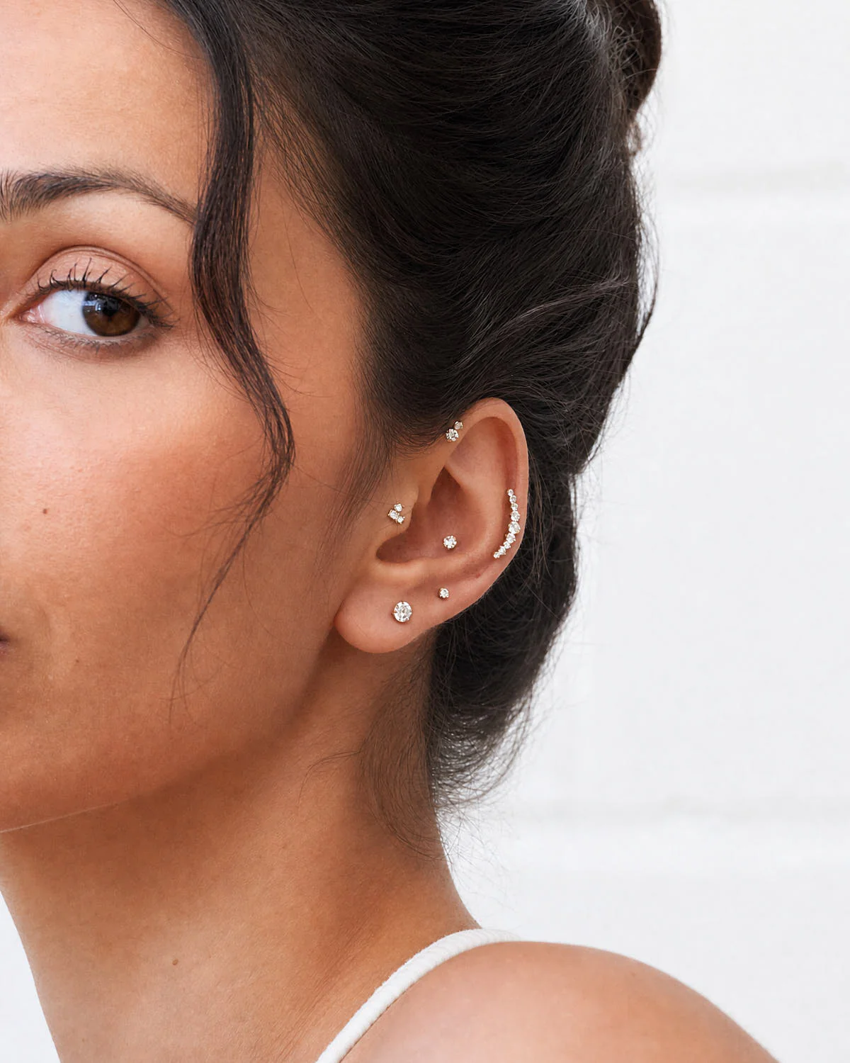CZ Arc Climber Titanium Flat Back Stud In Gold - Image 3