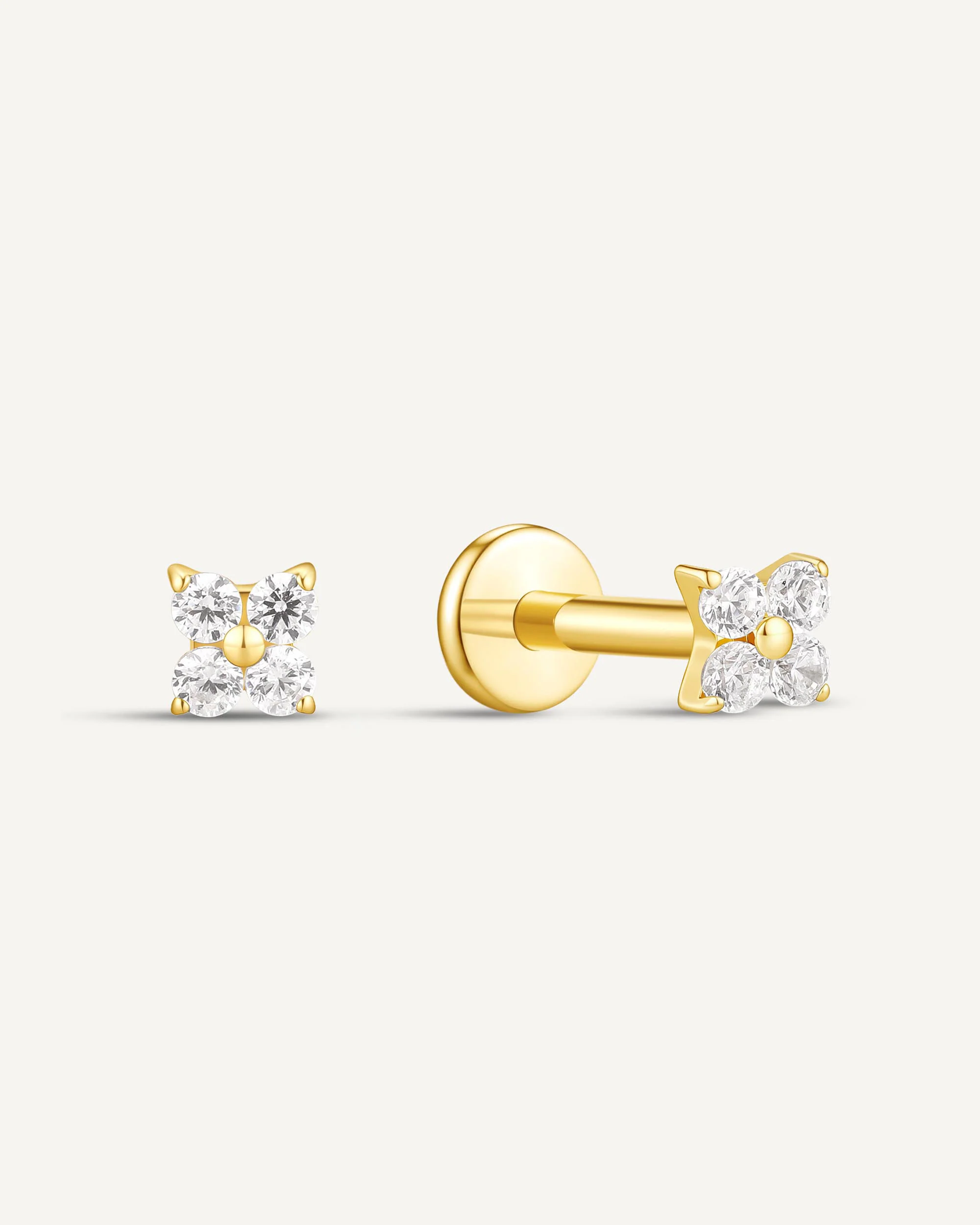 CZ Clover Titanium Flat Back Stud in Gold - Image 4