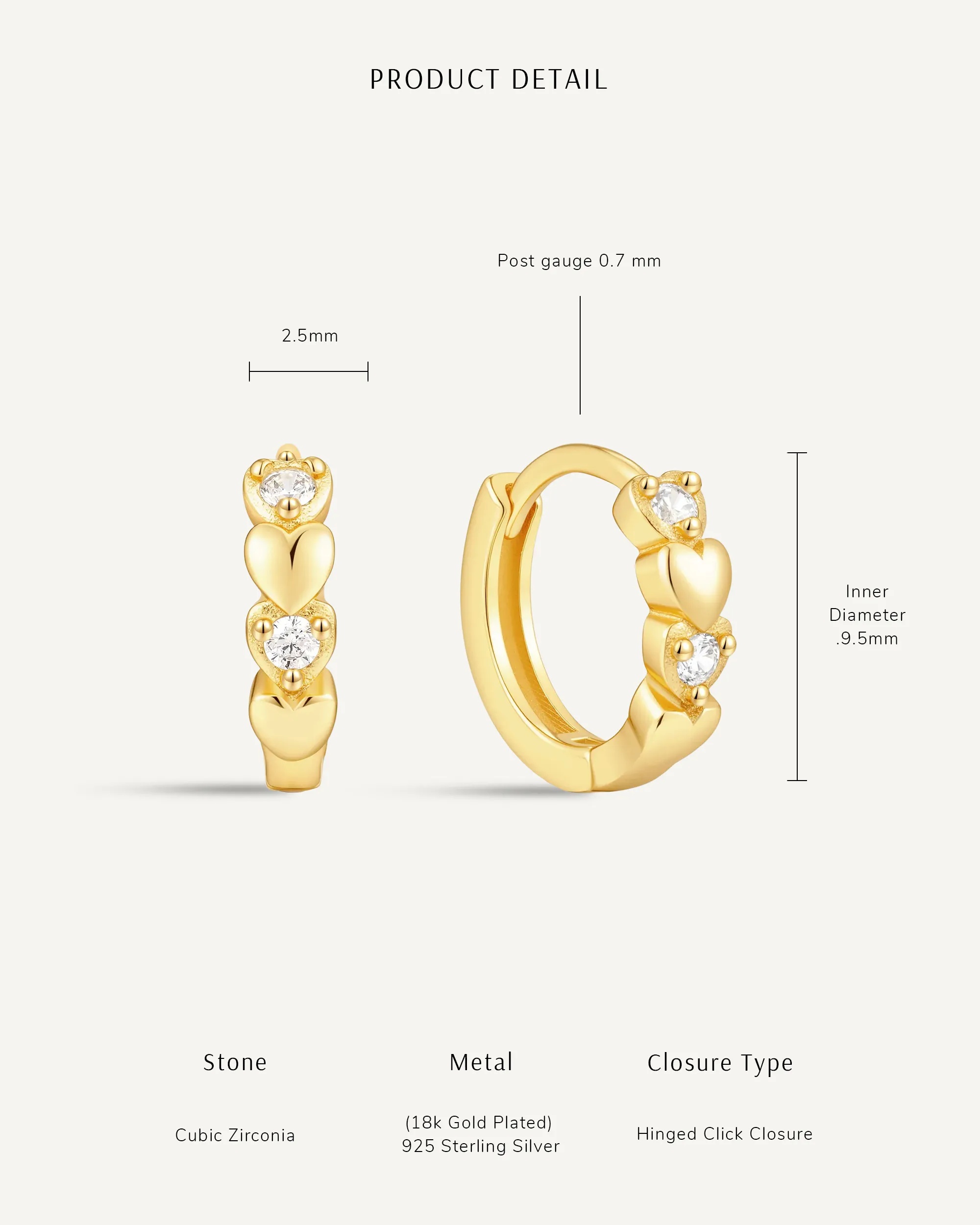 CZ Heart Huggie Hoops In Silver - Image 4
