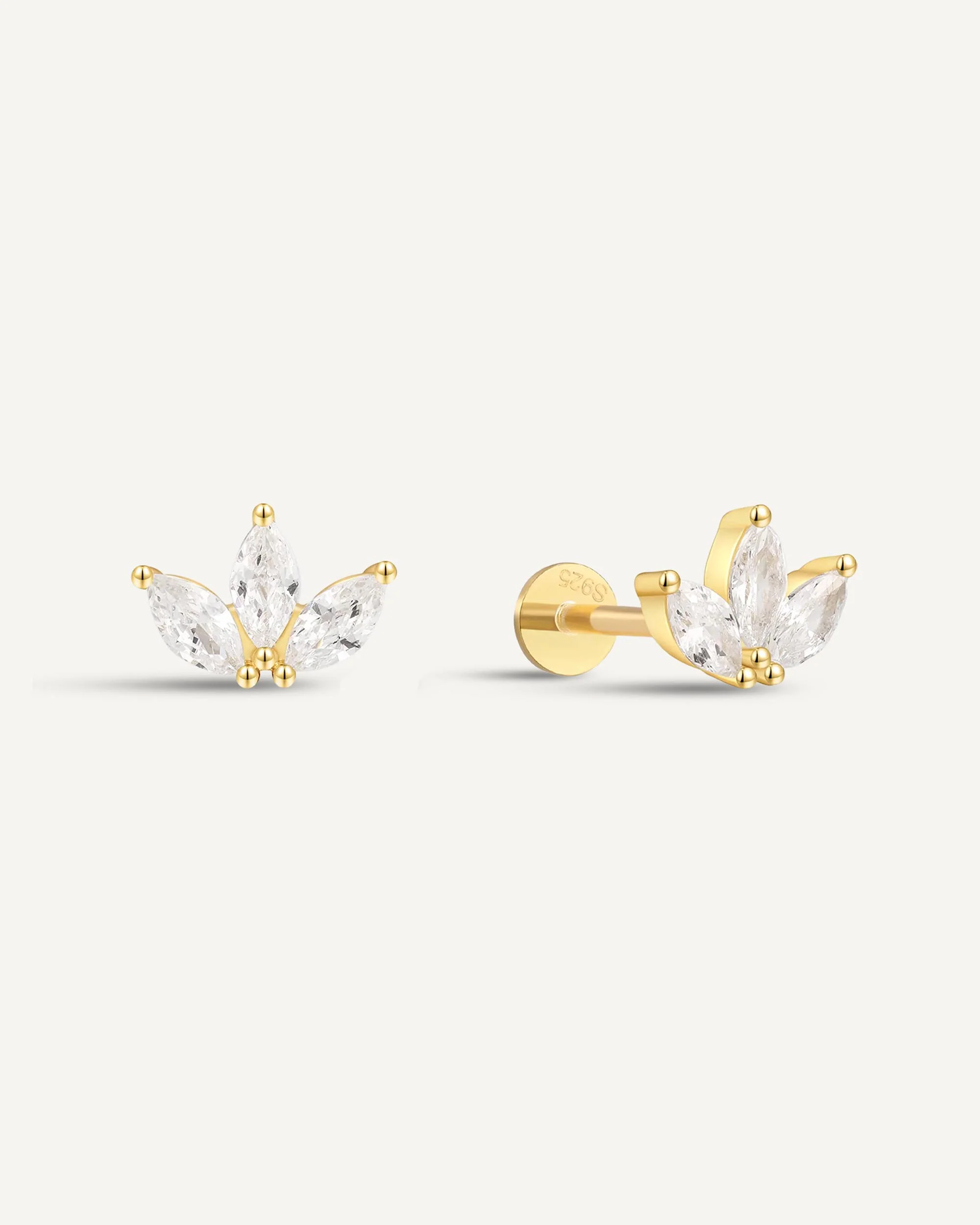 CZ Marquise Flat Back Studs in Gold - Image 4