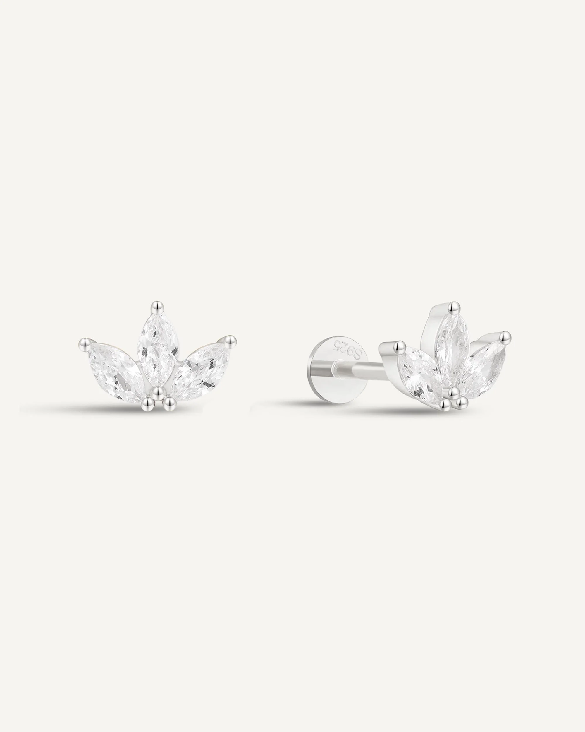 CZ Marquise Flat Back Studs in Silver - Image 4