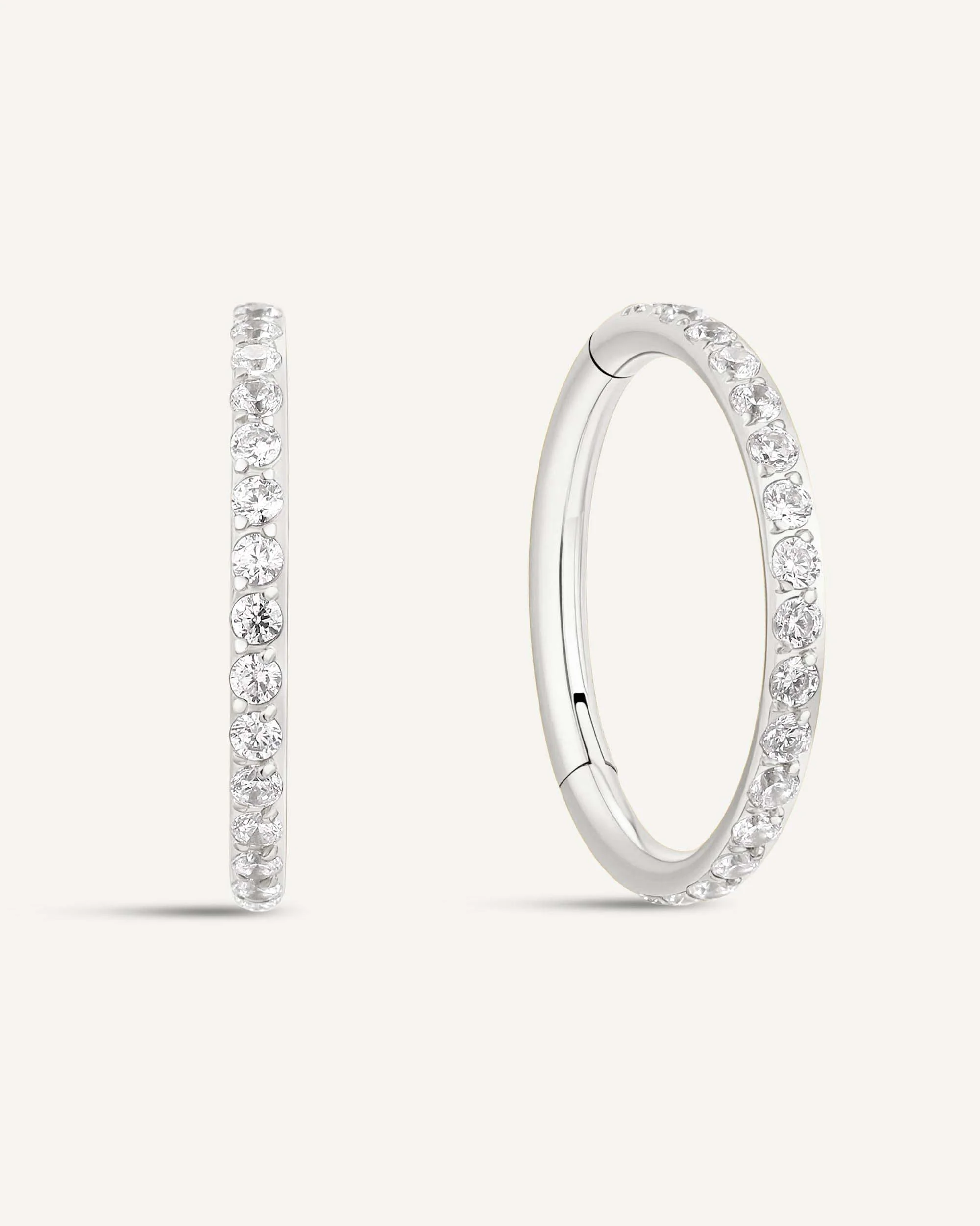 CZ Paved Titanium Clicker Huggies In Silver - Image 11