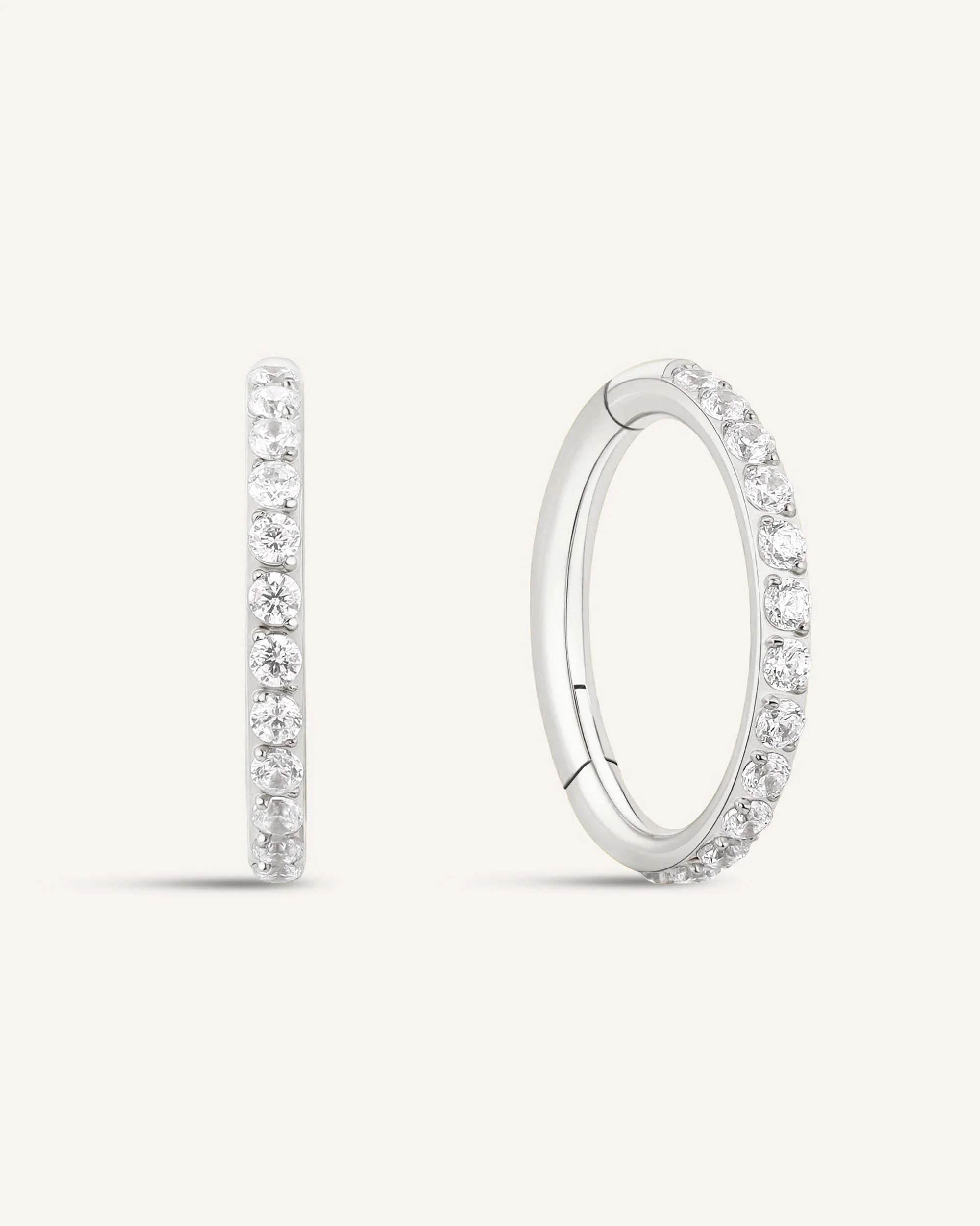 CZ Paved Titanium Clicker Huggies In Silver - Image 9