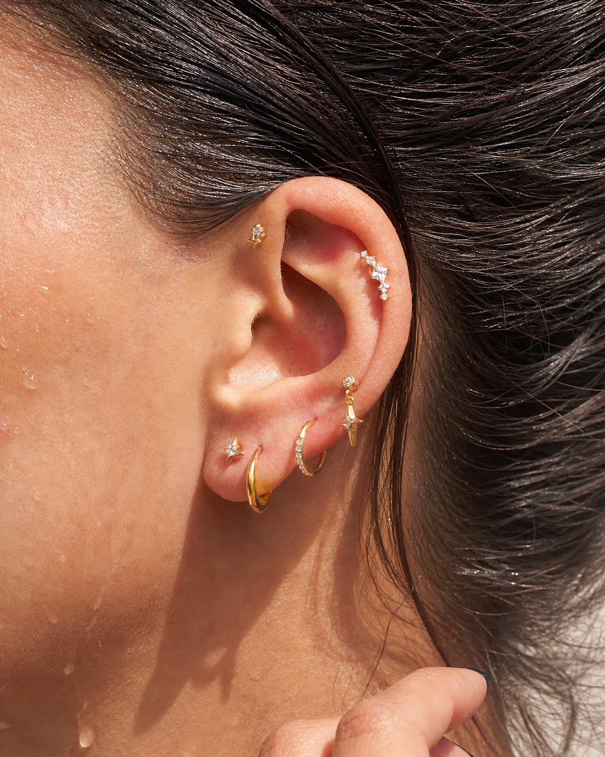 CZ Star Titanium Flat Back Studs In Gold - Image 3