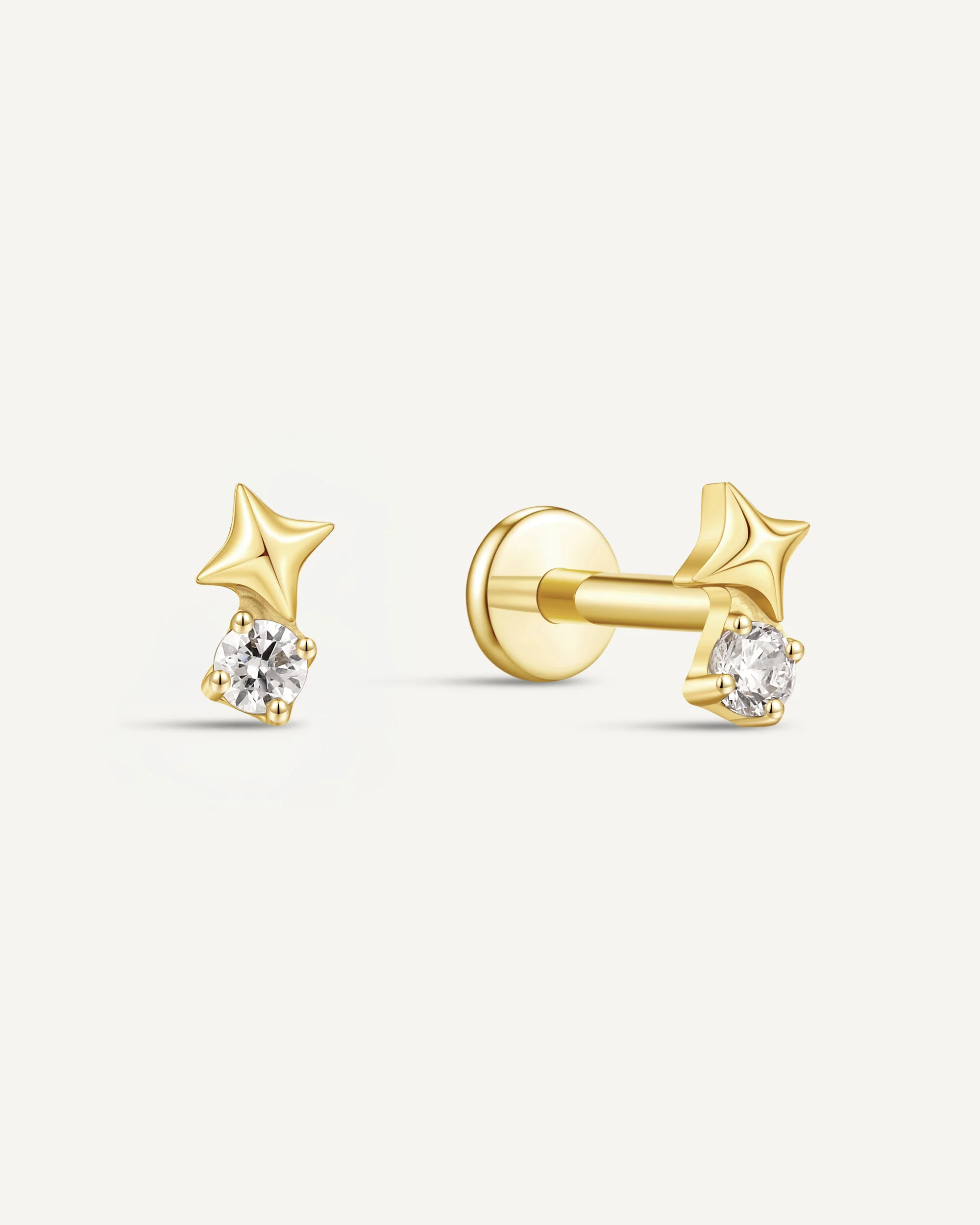 CZ Star Titanium Flat Back Studs In Gold - Image 4