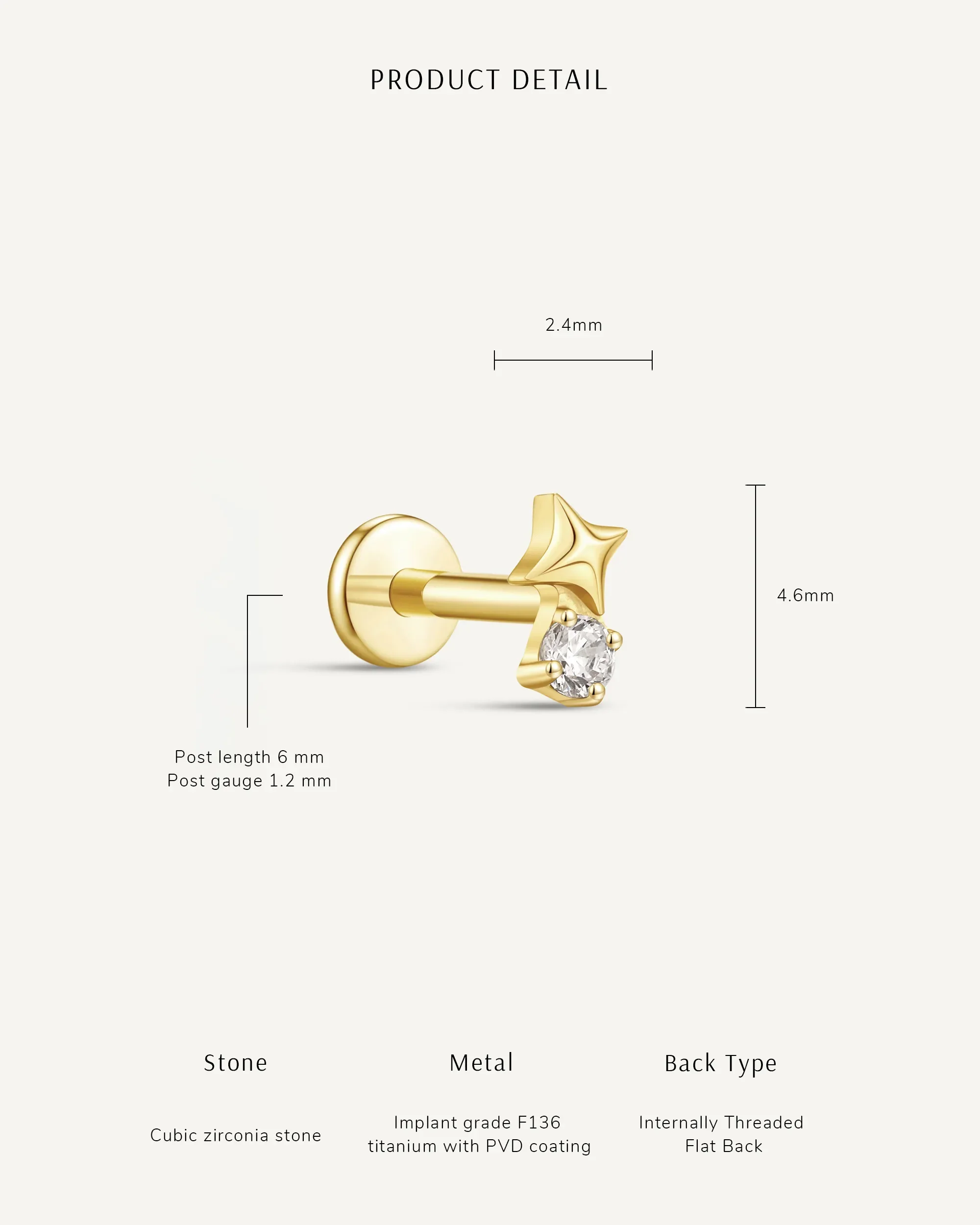 CZ Star Titanium Flat Back Studs In Silver - Image 5