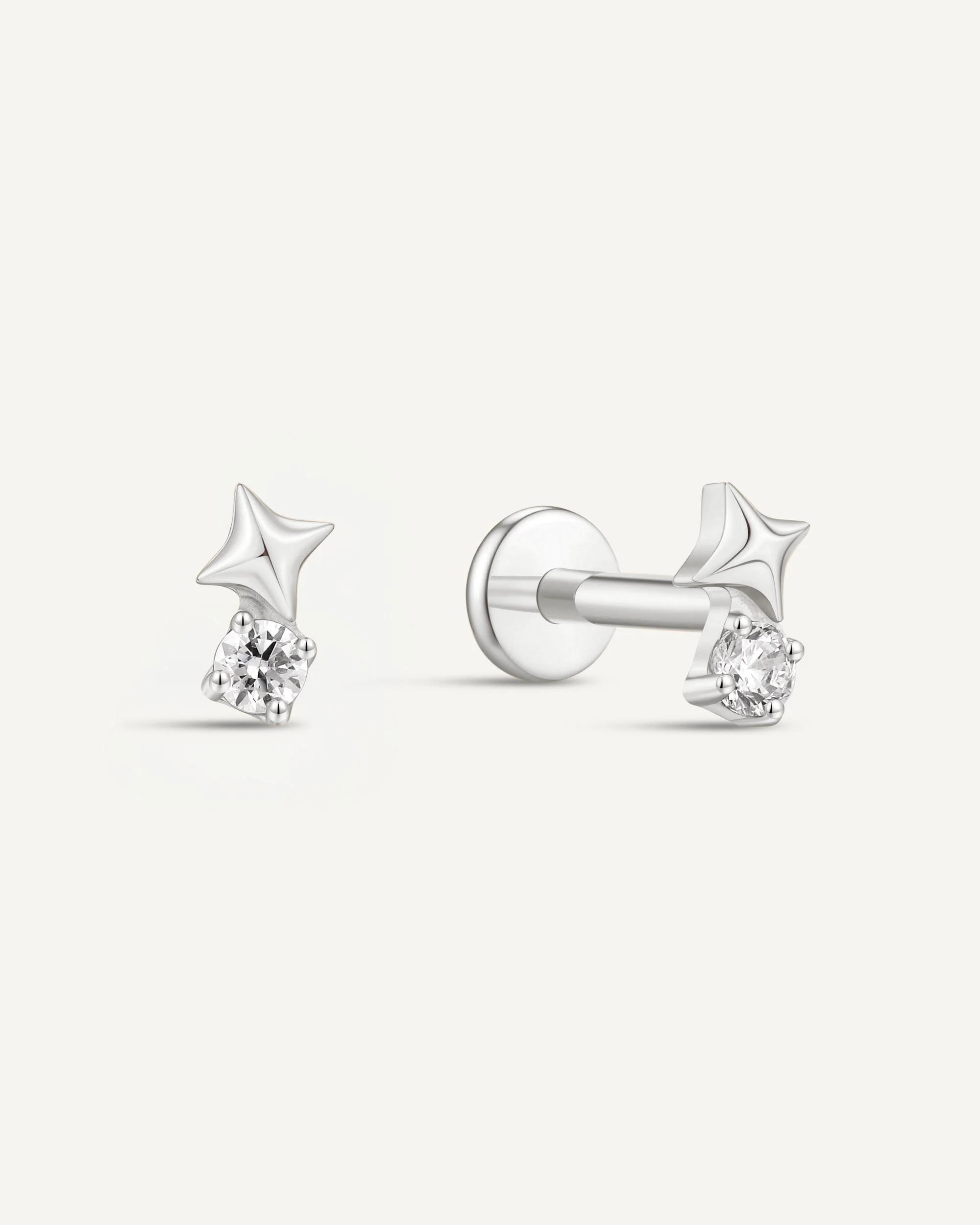 CZ Star Titanium Flat Back Studs In Silver - Image 4