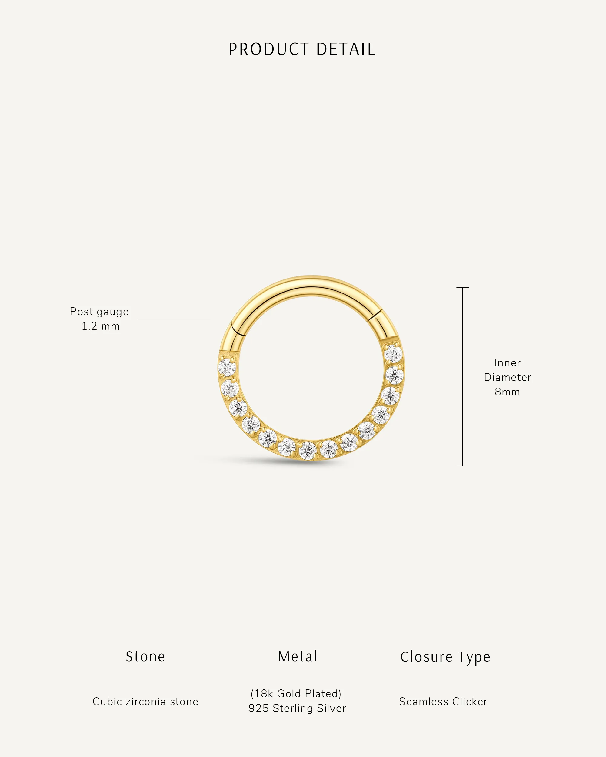 CZ Titanium Daith Clicker In Gold - Image 3