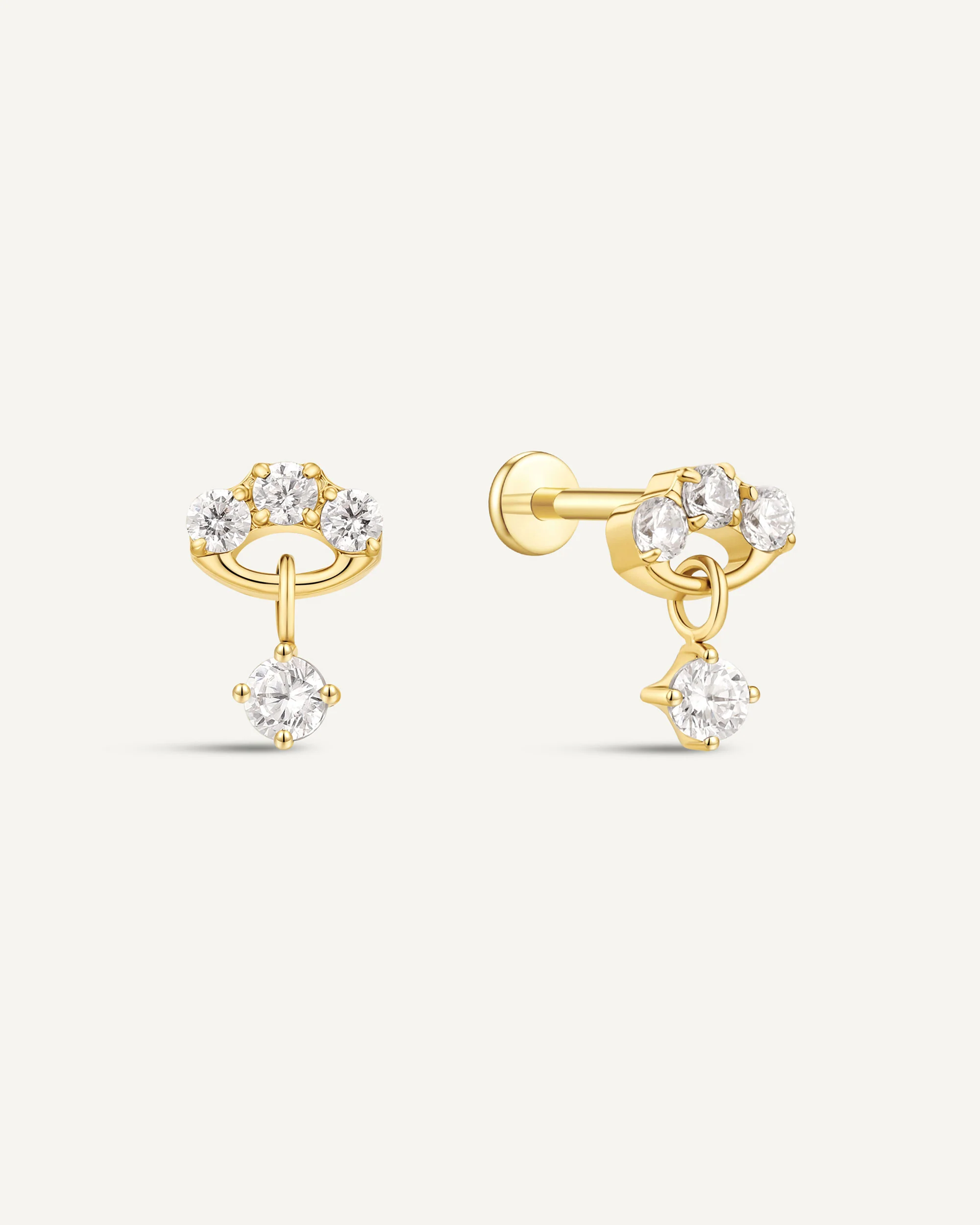 Dangle CZ Titanium Flat Back Studs In Gold - Image 4
