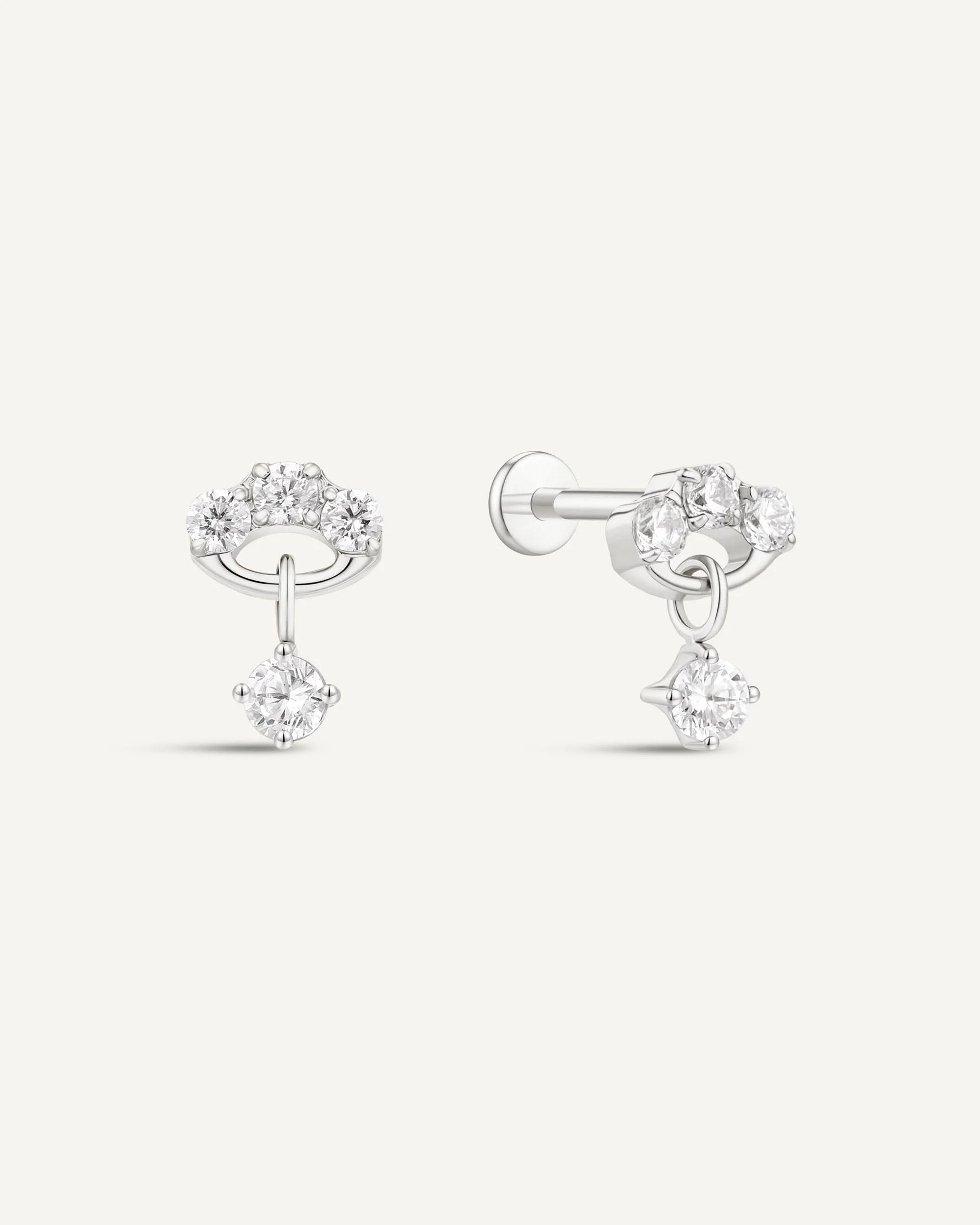 Dangle CZ Titanium Flat Back Studs In Silver - Image 4