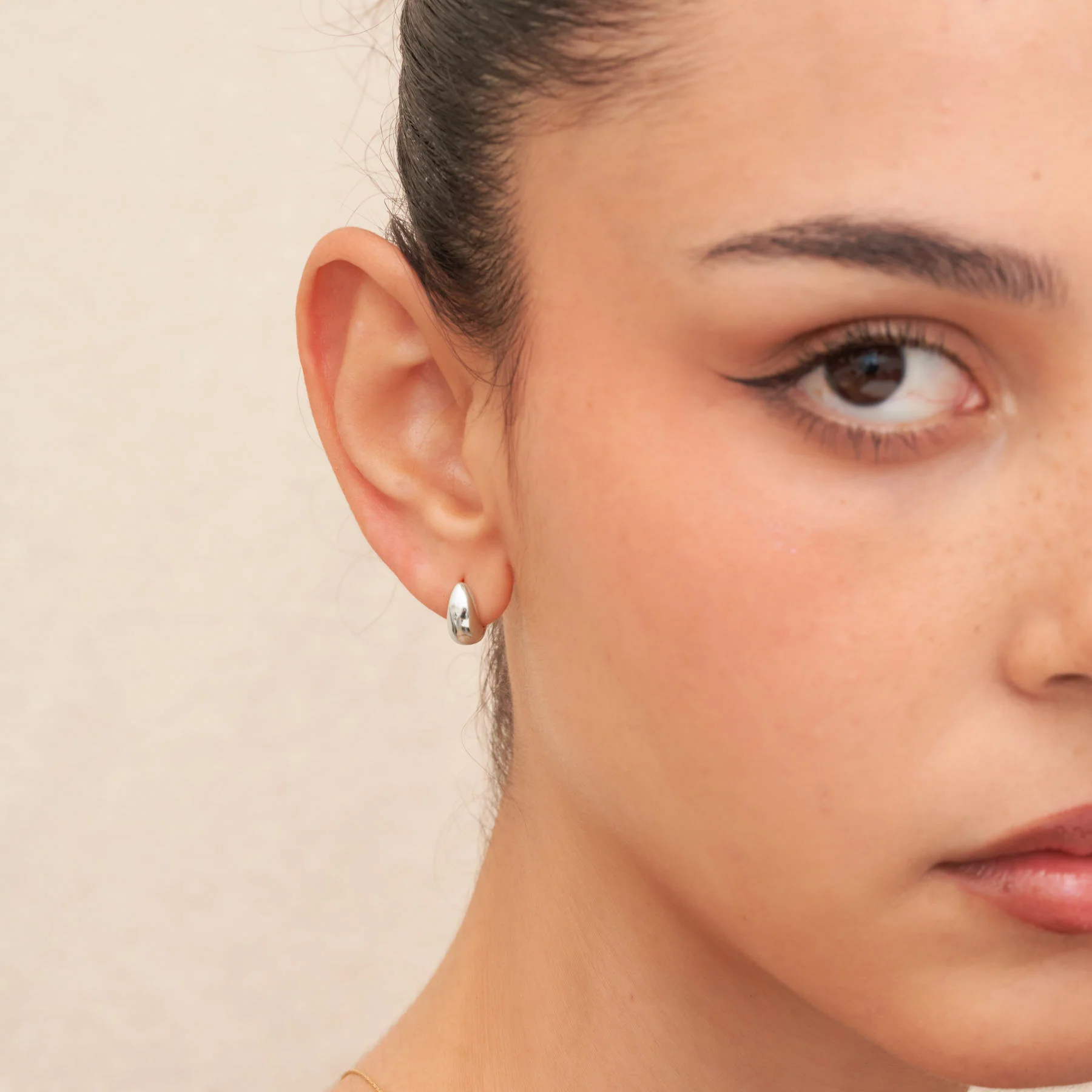 Dome Chubby Huggie Hoops In Silver - Image 3