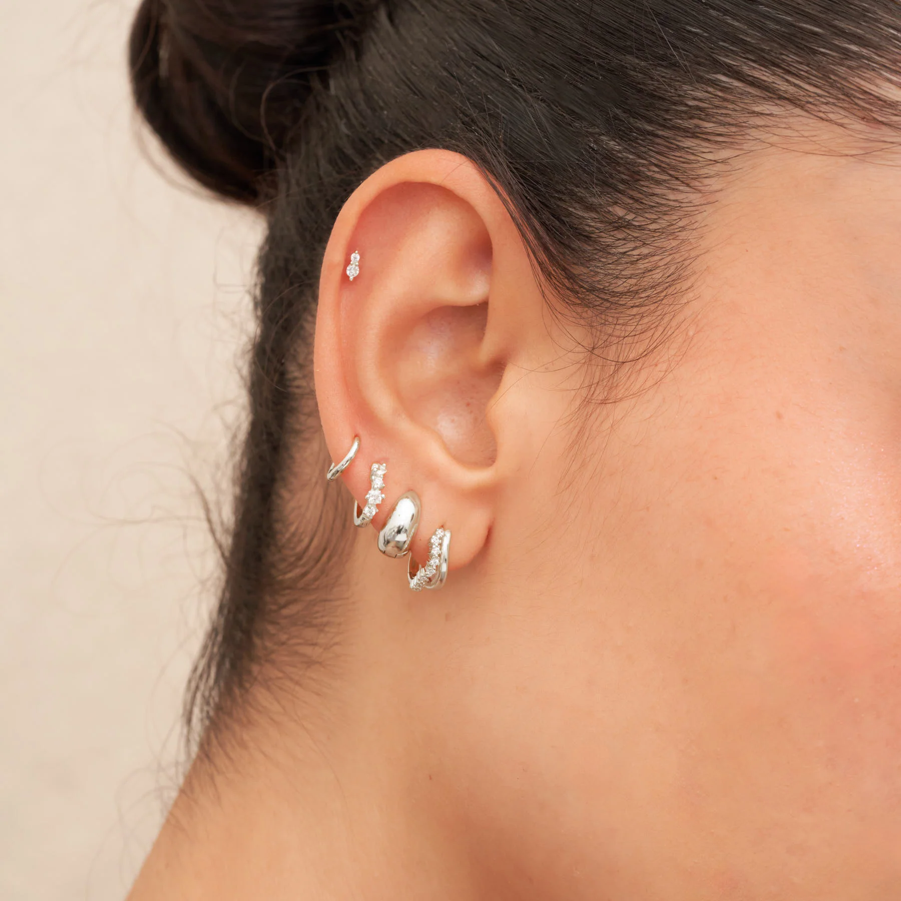Dome Chubby Huggie Hoops In Silver - Image 4