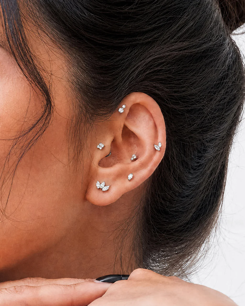 Duo Crystal Titanium Flat Back Stud In Silver - Image 3