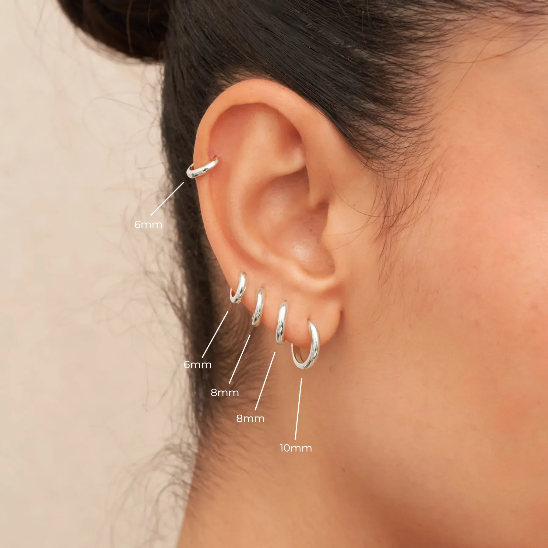 Essential Dainty Huggie Hoops In Silver - Image 3