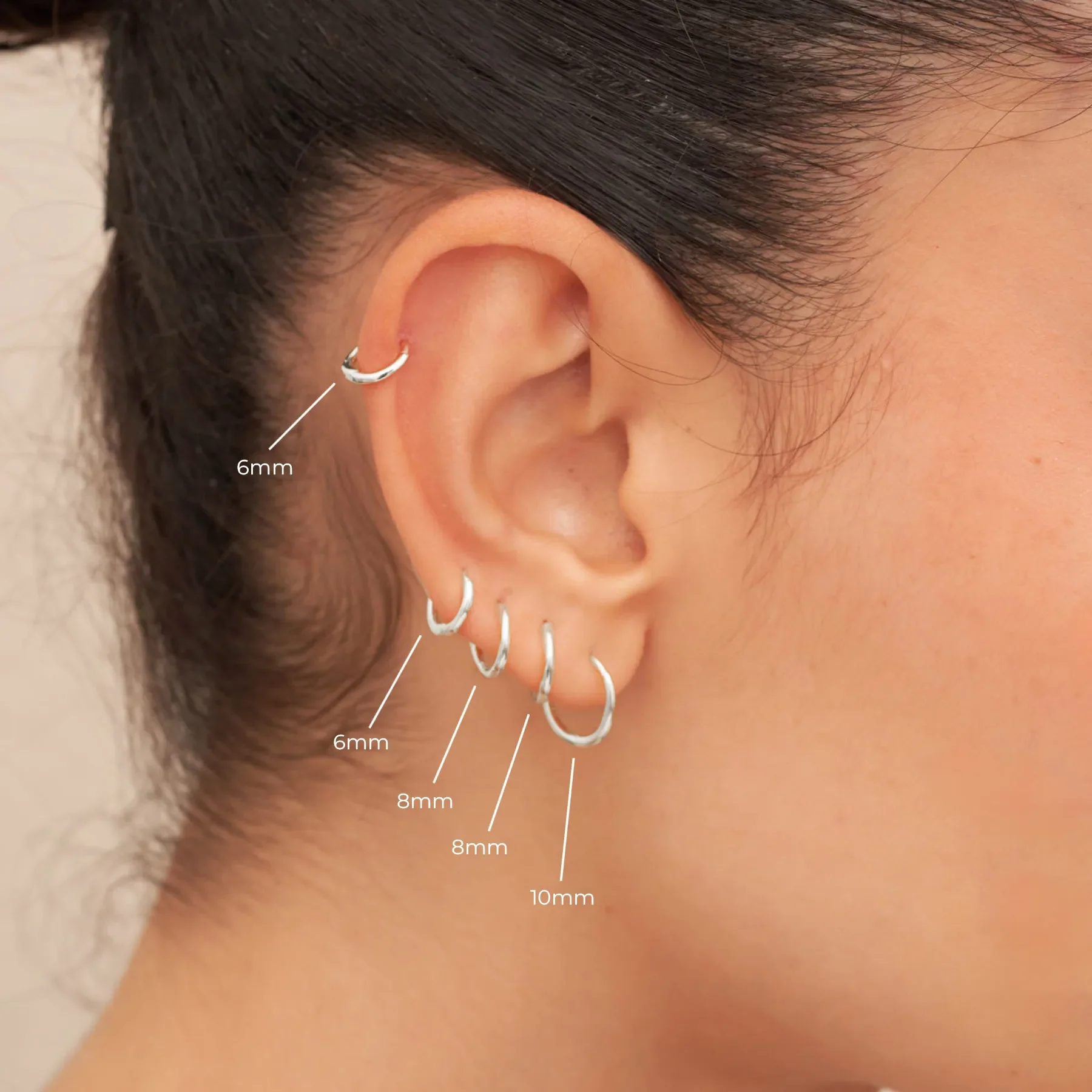 Essential Thin Huggie Hoops Set in Silver - Image 3