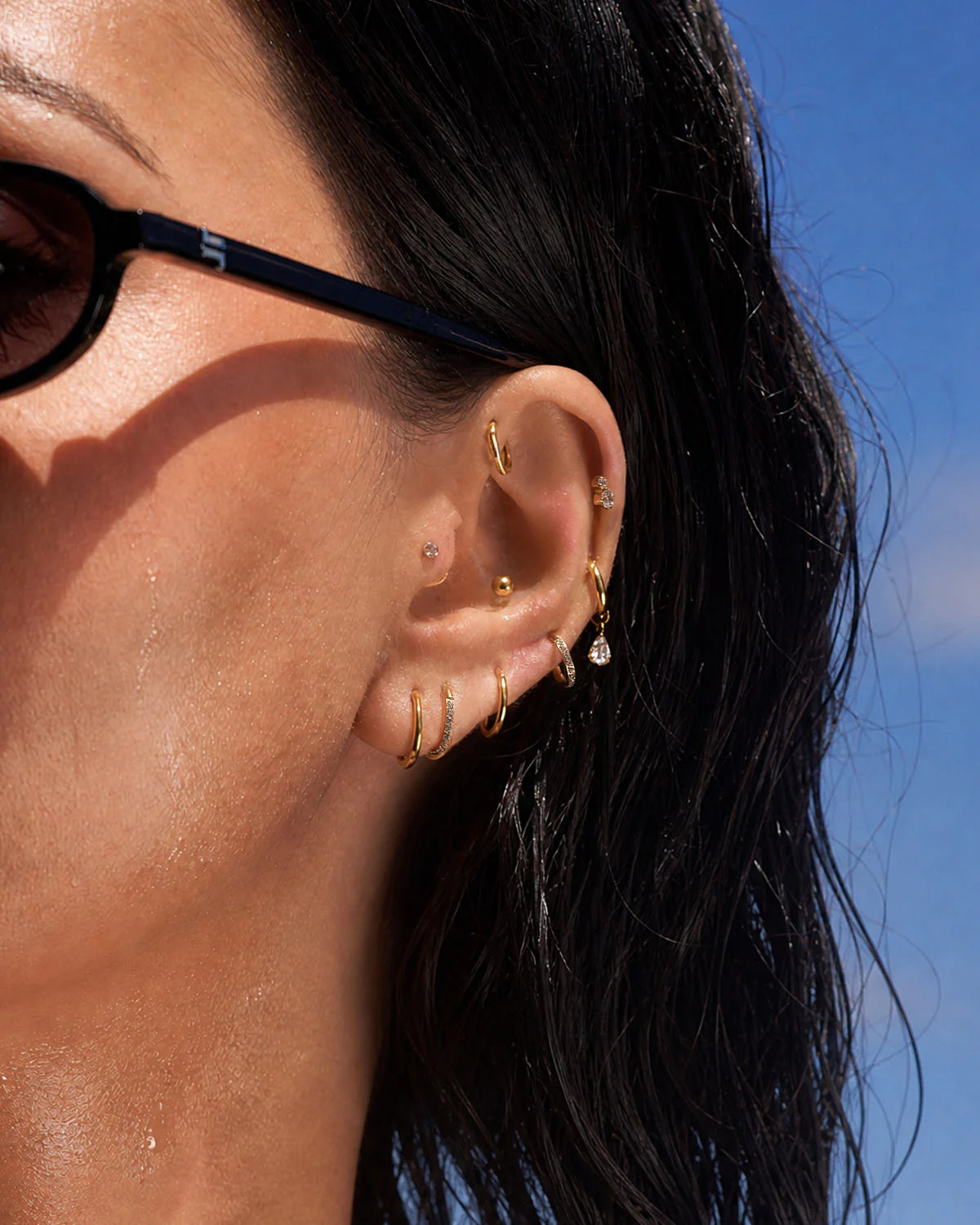 CZ Paved Titanium Clicker Huggies In Gold - Image 3