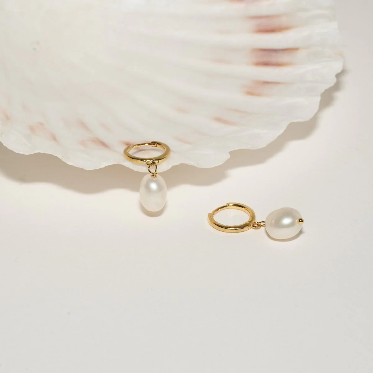 Freshwater Pearl Dangle Hoops in Gold - Image 3