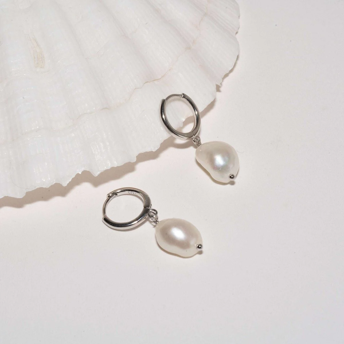 Freshwater Pearl Dangle Hoops in Silver - Image 3