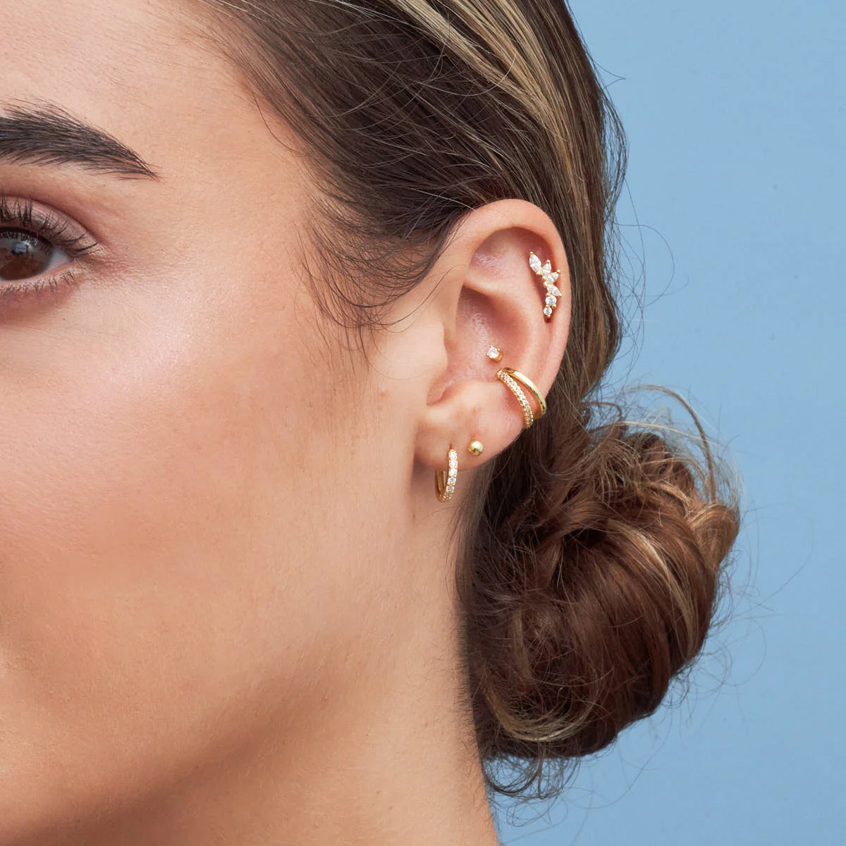 Crystal Double Band Ear Cuff in Gold - Image 5