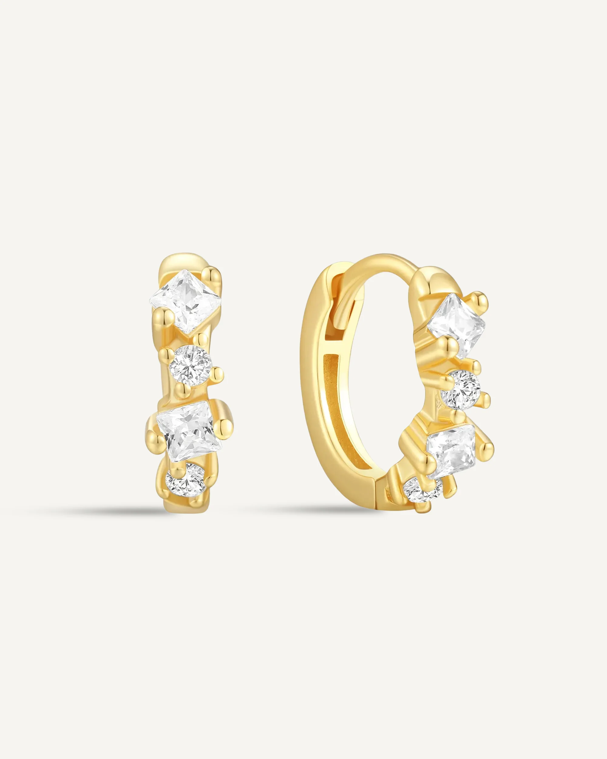 Irregular Crystal Huggie Hoops in Gold