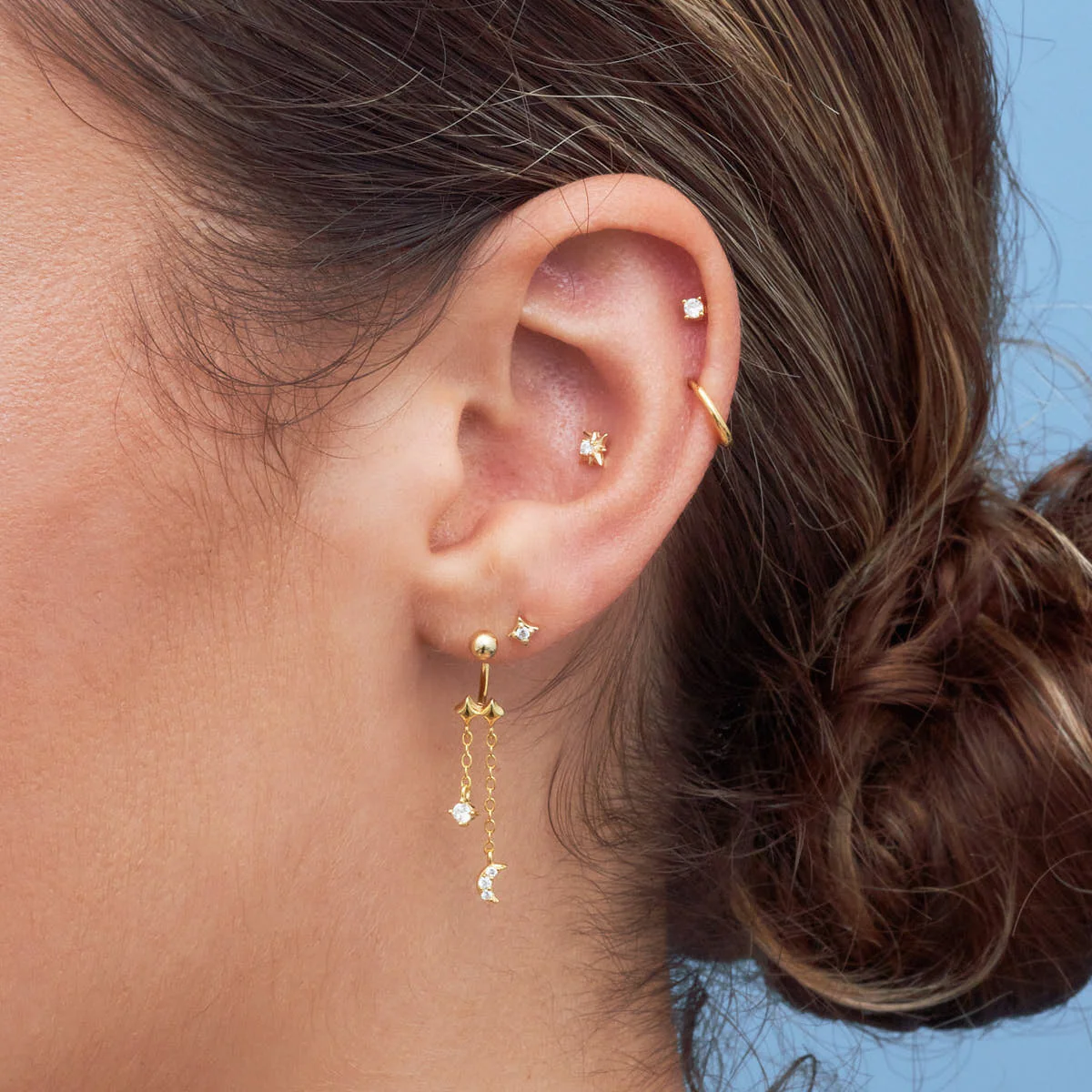 Lunar U-Barbell Dangle Earrings in Gold - Image 3