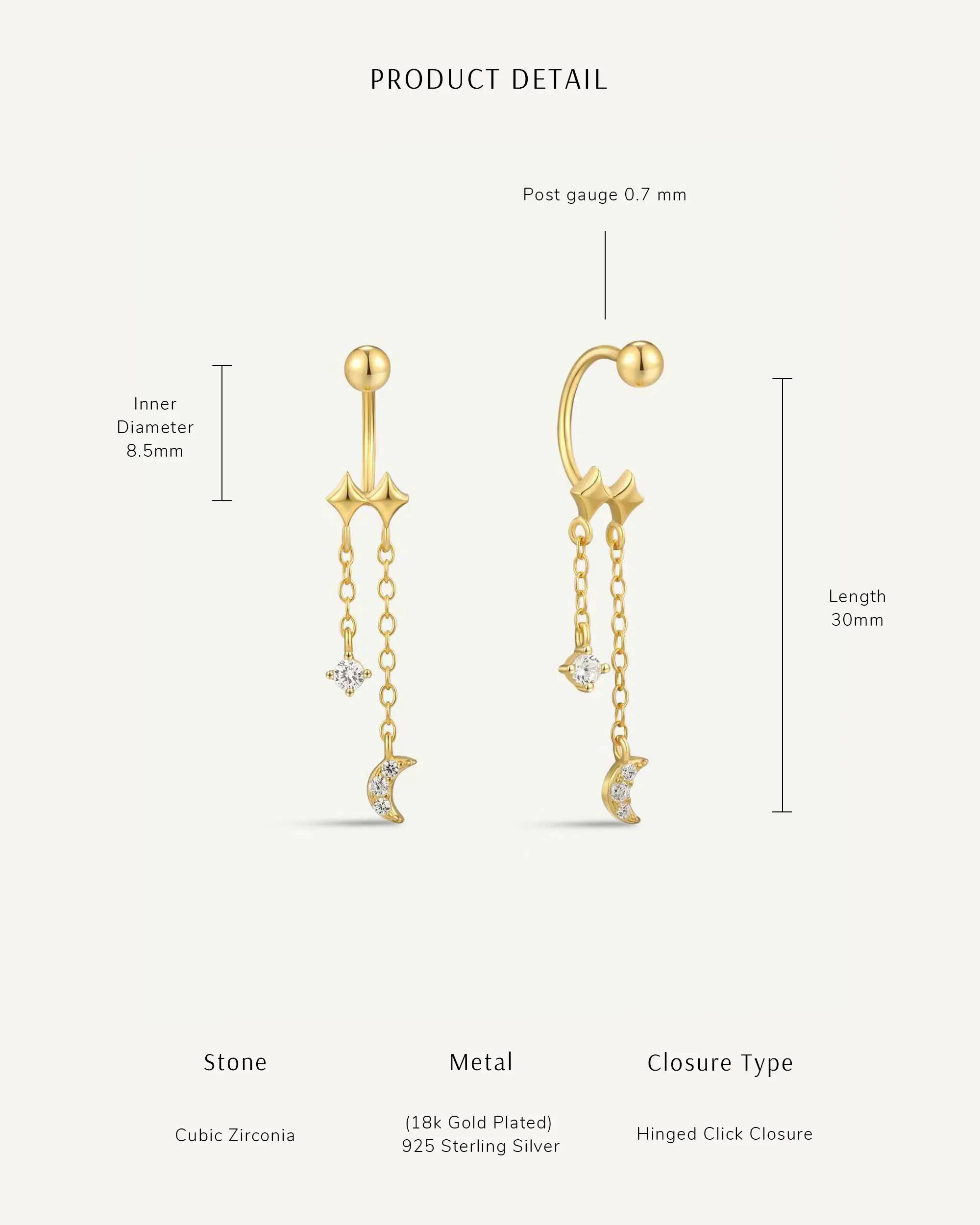 Lunar U-Barbell Dangle Earrings in Gold - Image 4