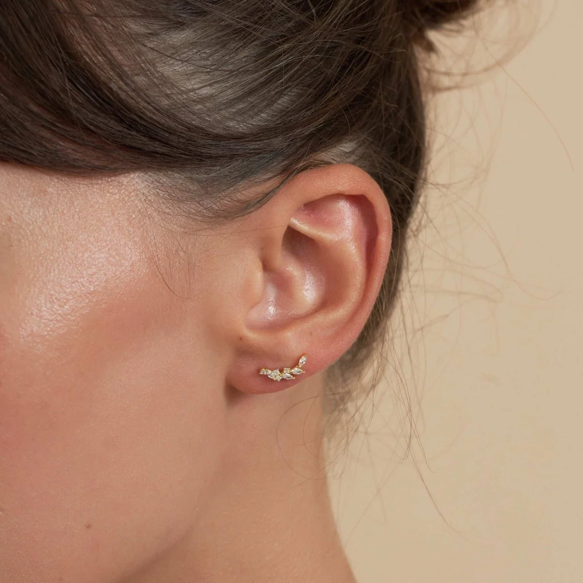 Marquise Flat Back Climber Studs In Gold - Image 3