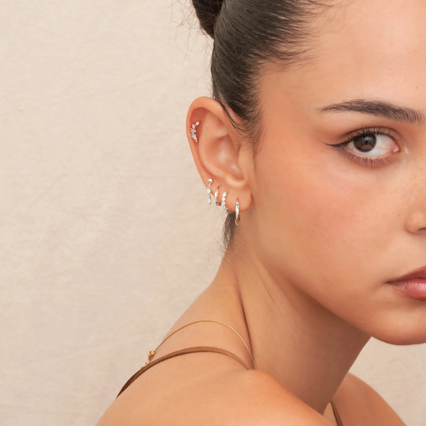 Marquise Flat Back Climber Studs In Silver - Image 3
