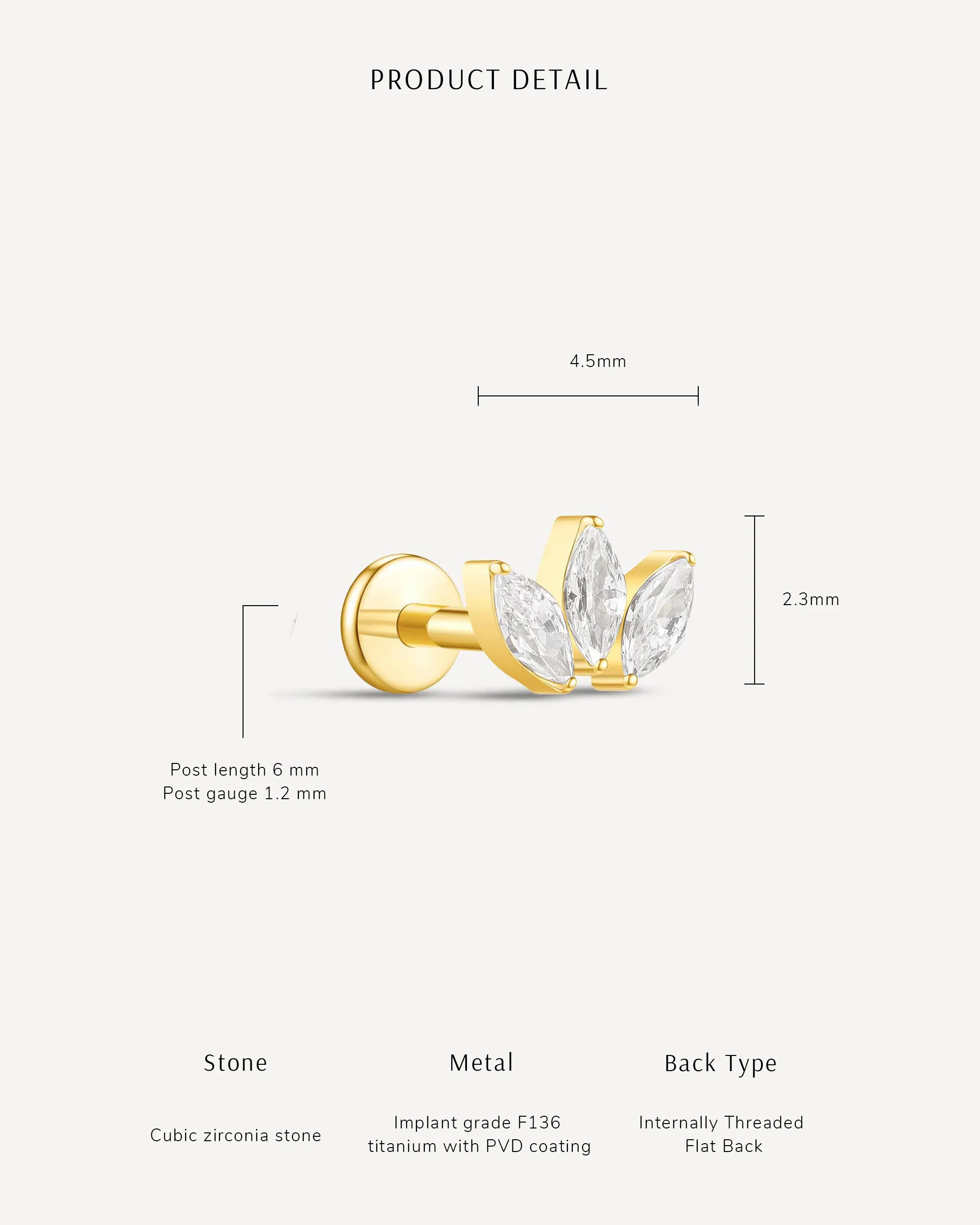 Marquise Titanium Flat Back Studs in Silver - Image 5