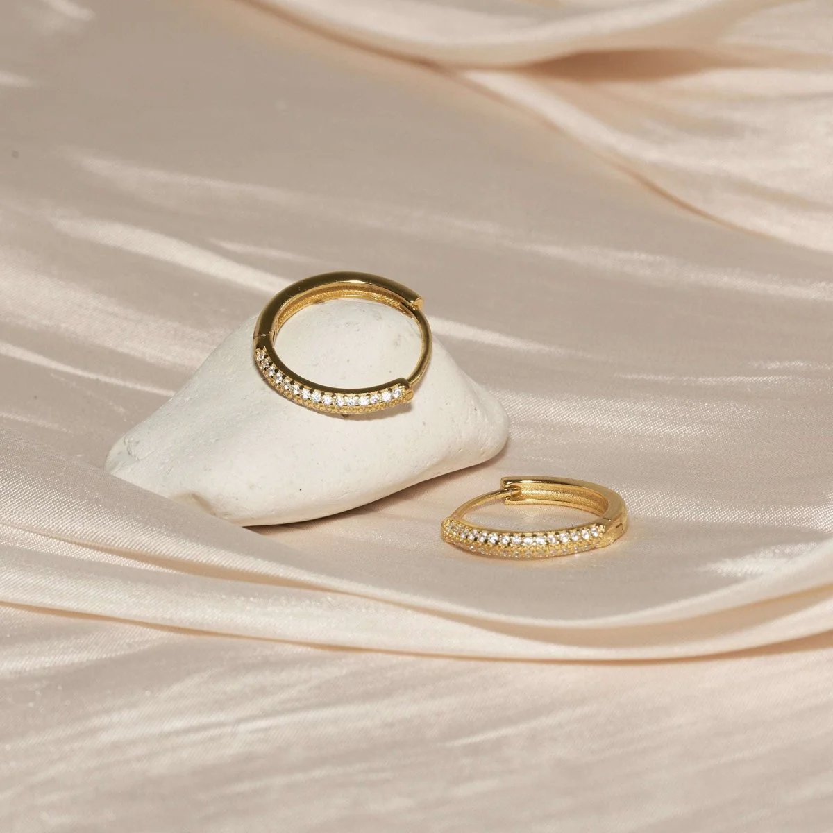 Medium Crystal Paved Hoops In Gold - Image 4