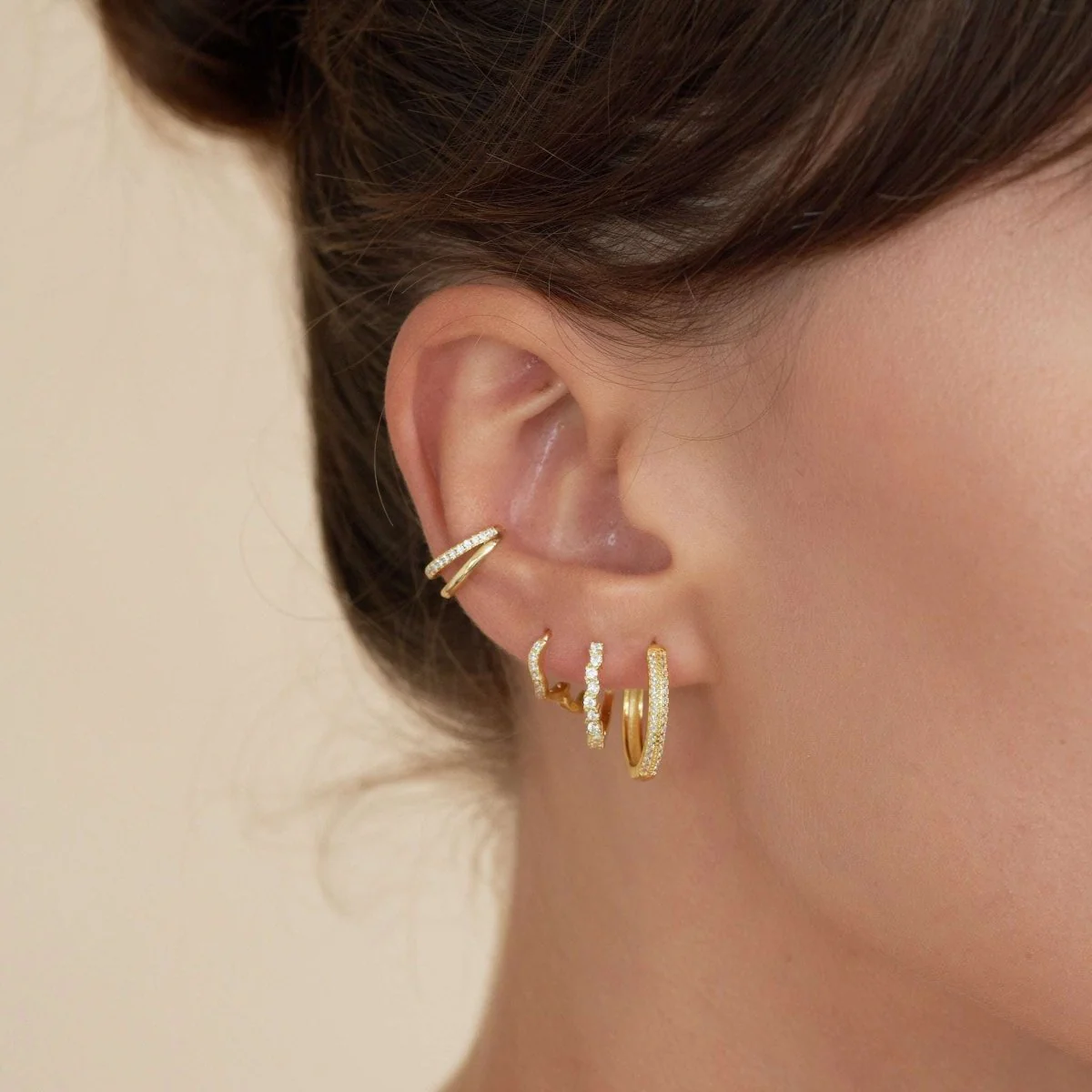 Medium Crystal Paved Hoops In Gold - Image 5
