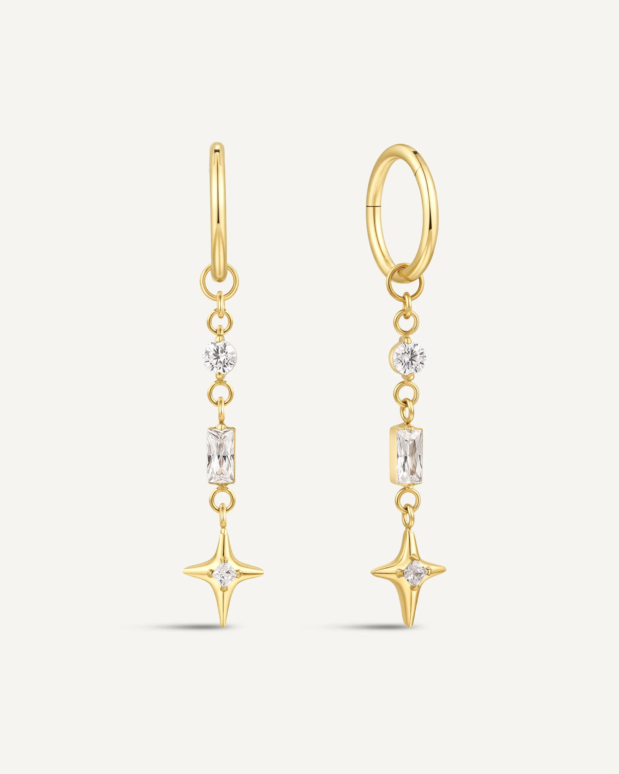 North Star Drop Titanium Earrings In Gold