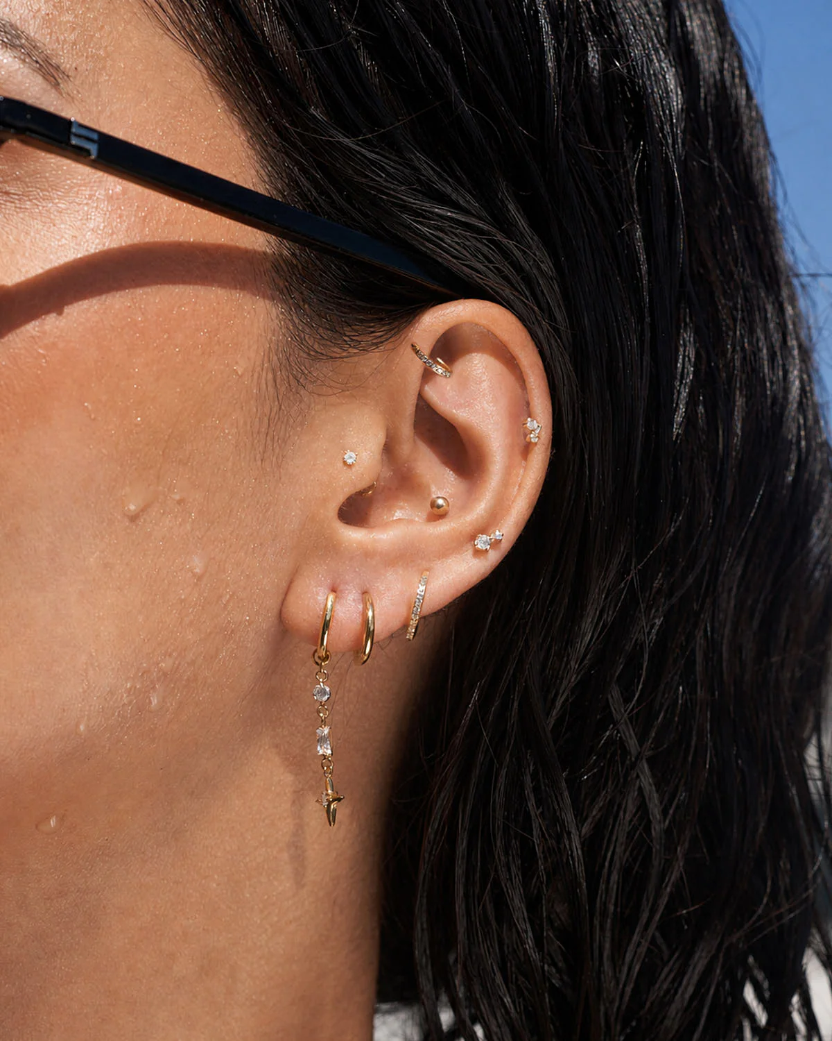 North Star Drop Titanium Earrings In Gold - Image 3