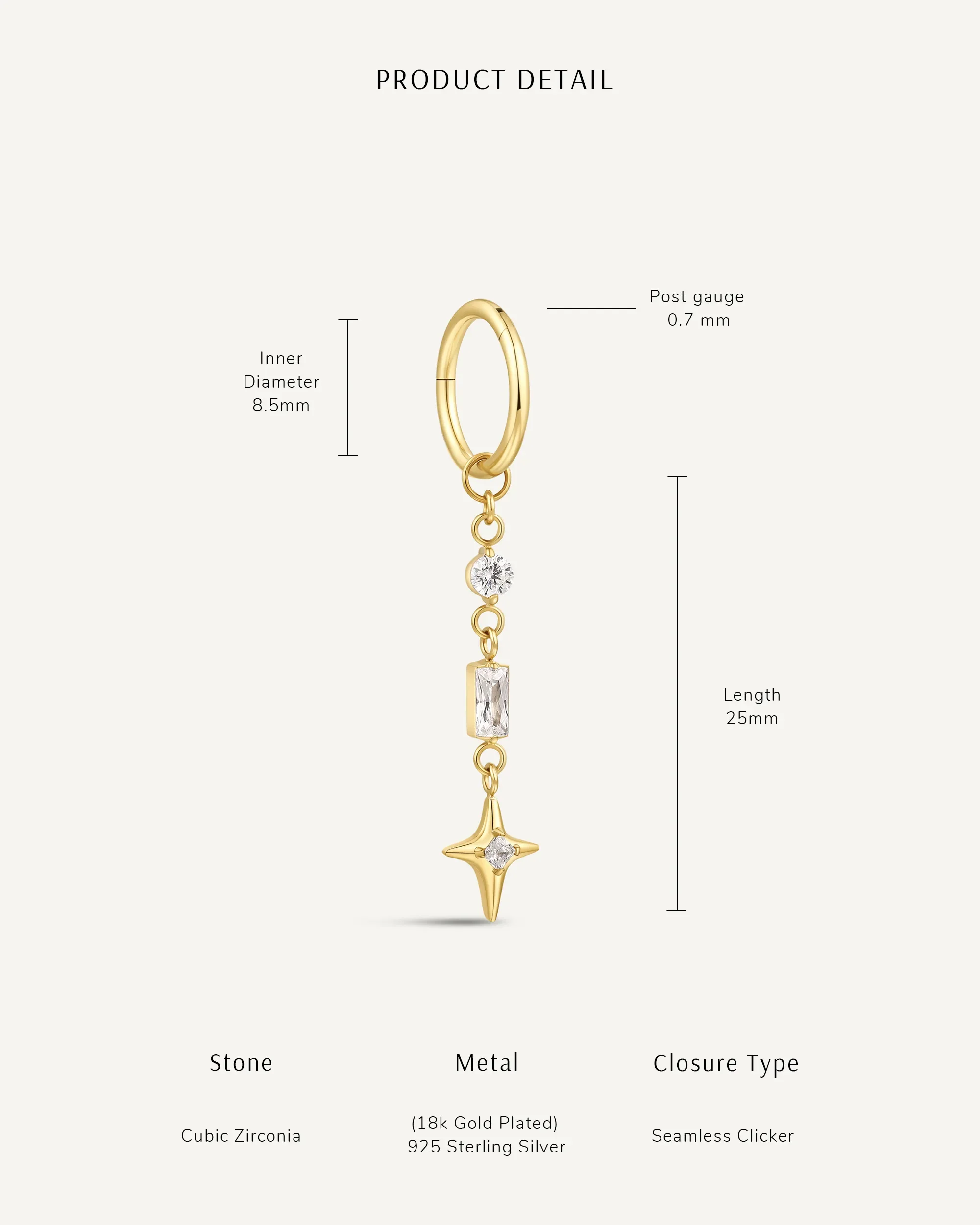 North Star Drop Titanium Earrings In Gold - Image 4