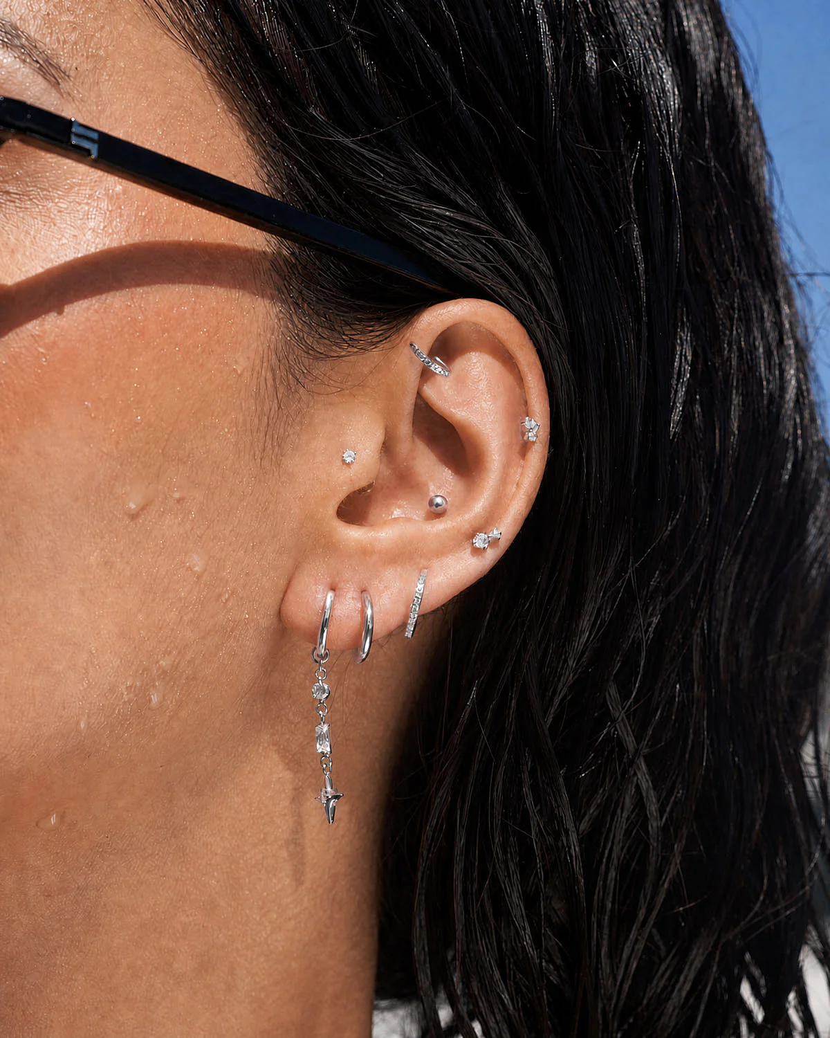 North Star Drop Titanium Earrings In Silver - Image 3