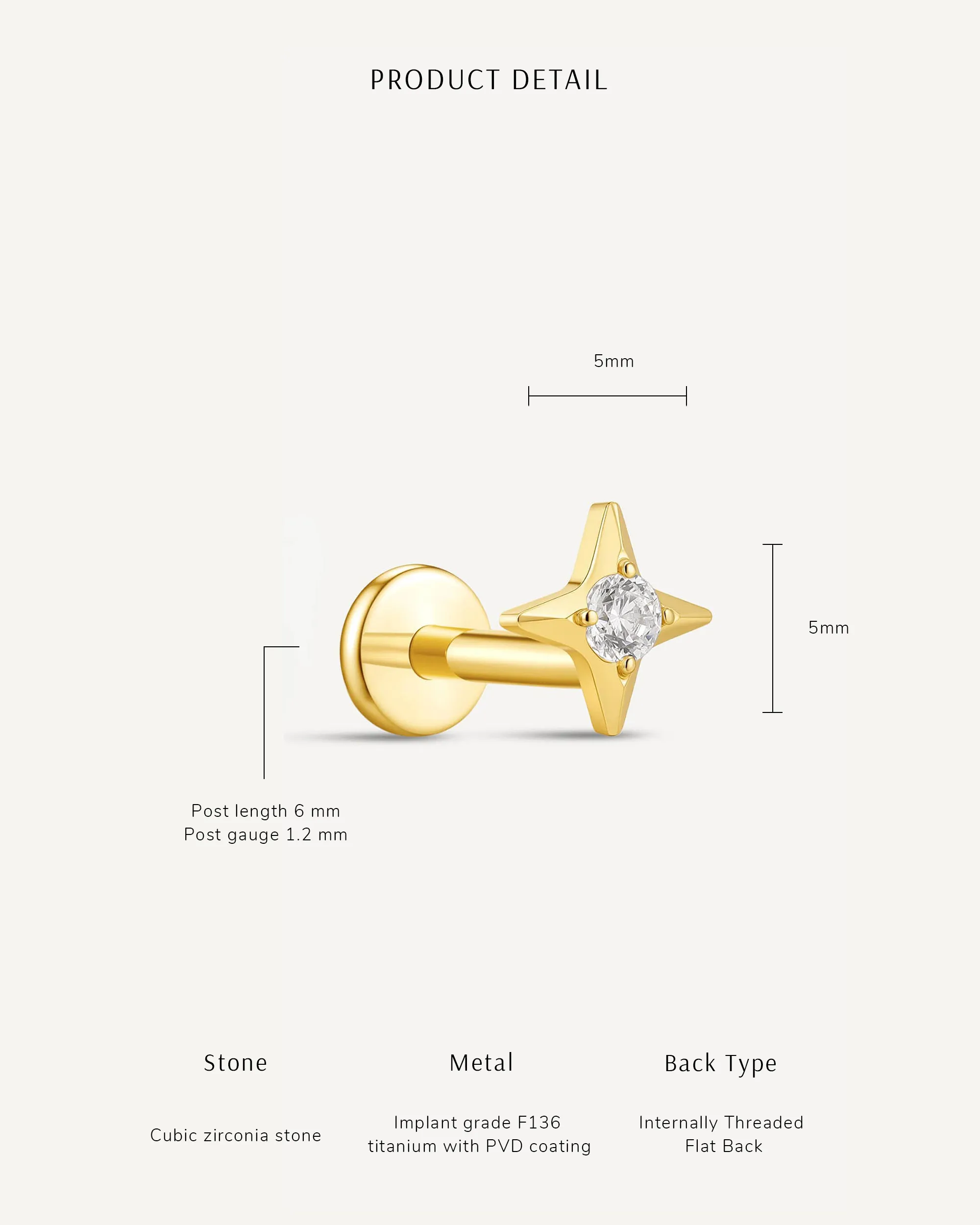 North Star Titanium Flat Back Studs In Silver - Image 5
