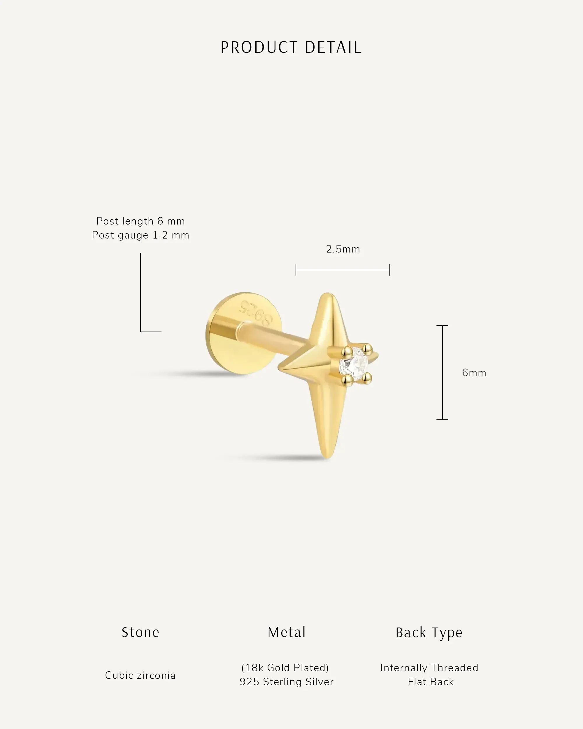 Nova Spark Flat Back Stud in Silver - Image 7