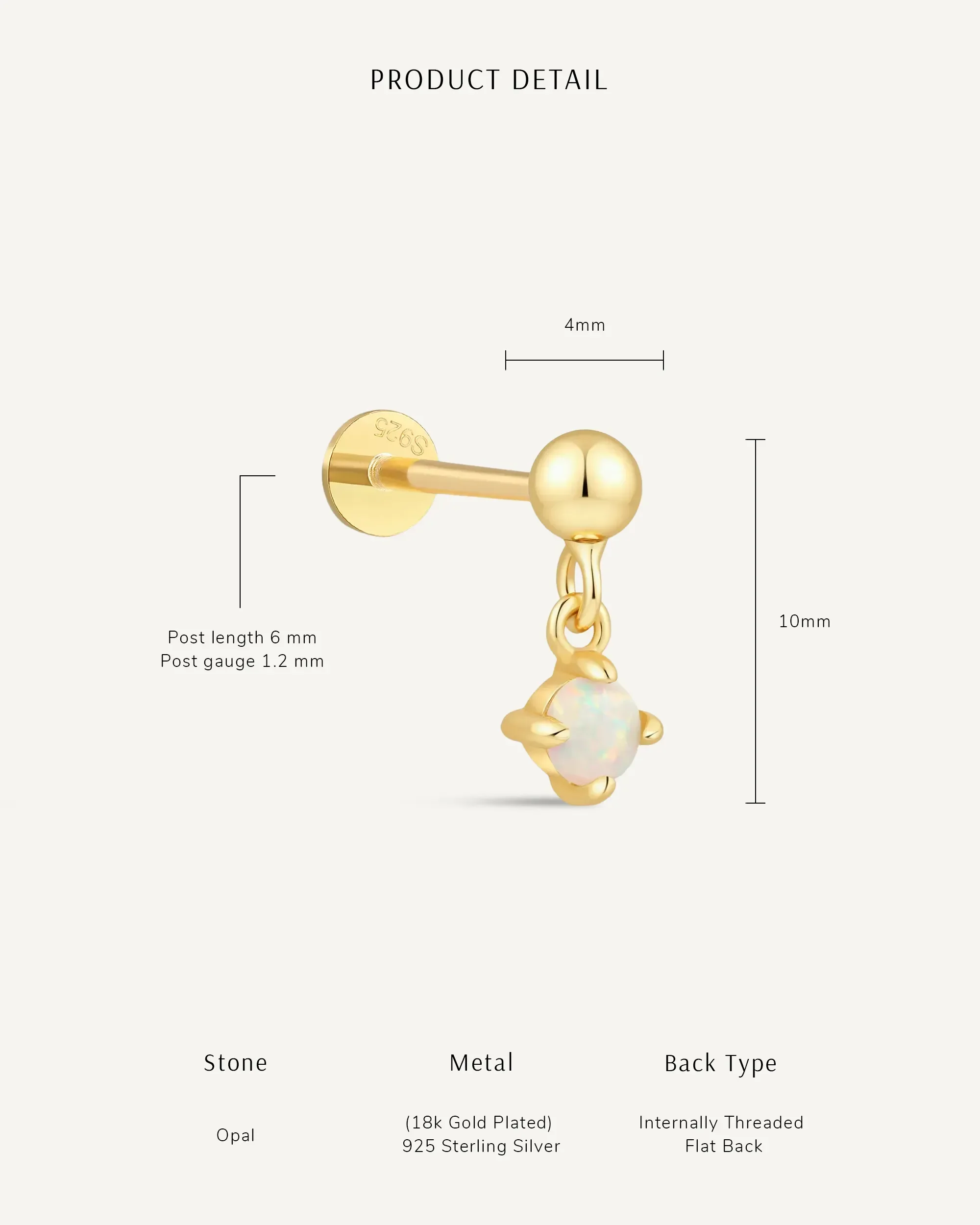 Opal Drop Flat Back Stud In Silver - Image 5