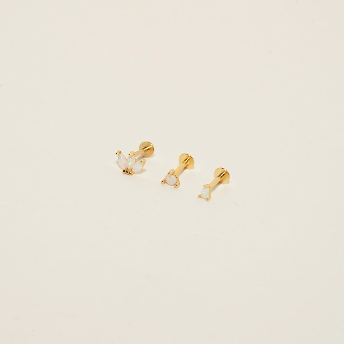 Opal Flat Back Stud Earrings Set in Gold - Image 3