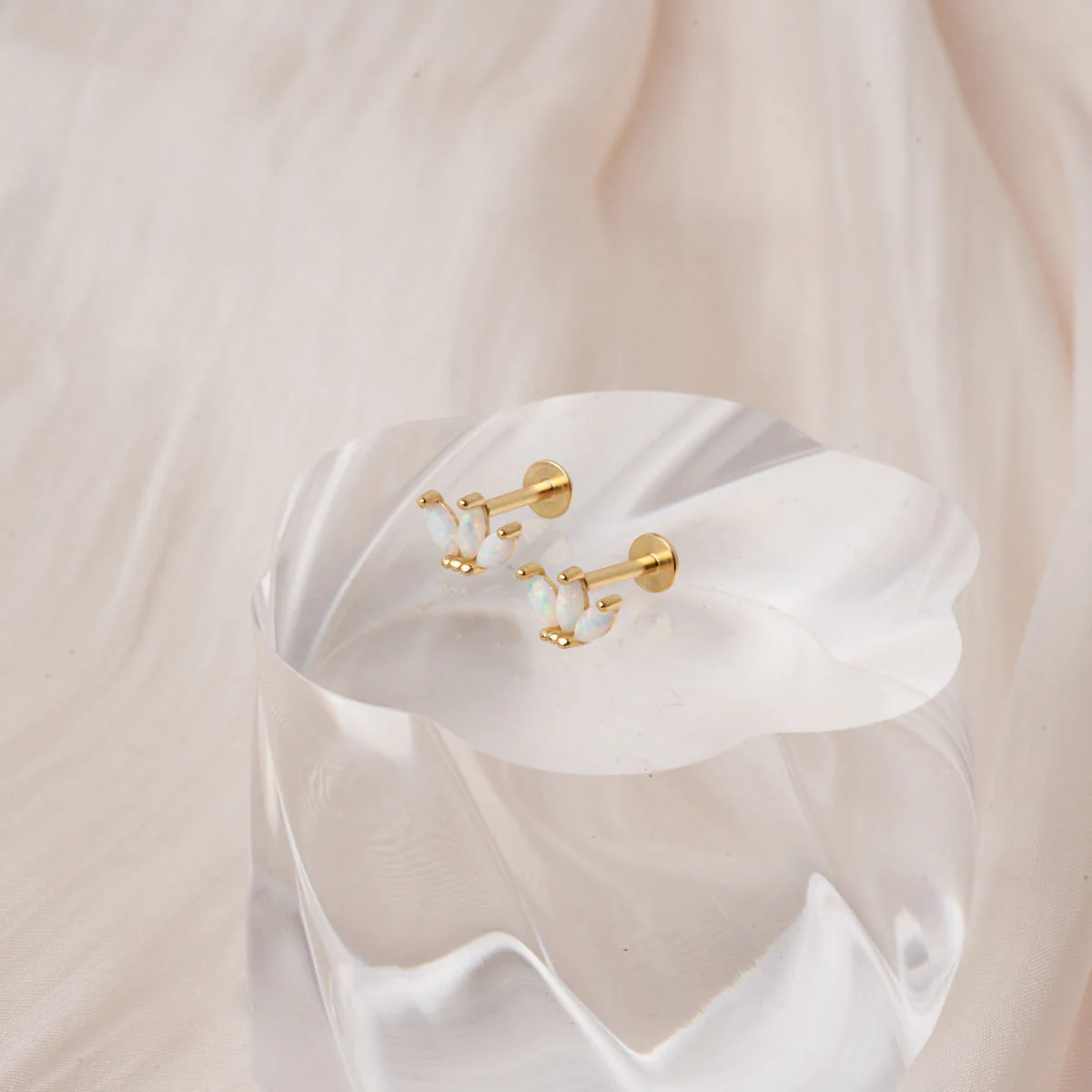 Opal Marquise Cluster Flat Back Stud in Gold - Image 3