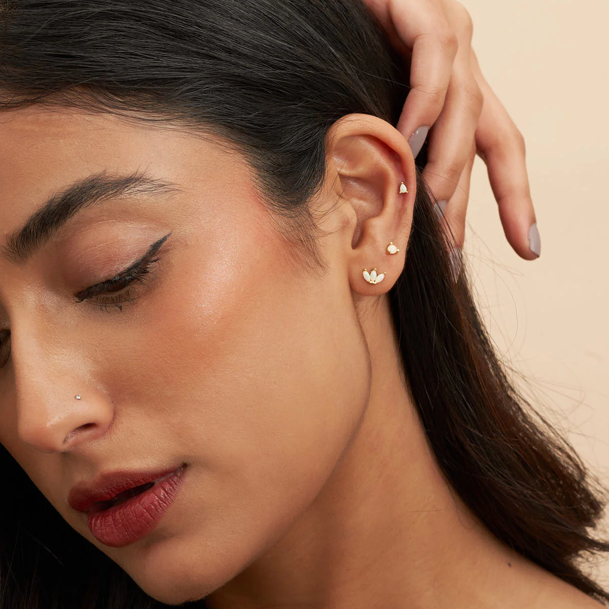 Opal Marquise Cluster Flat Back Stud in Gold - Image 4