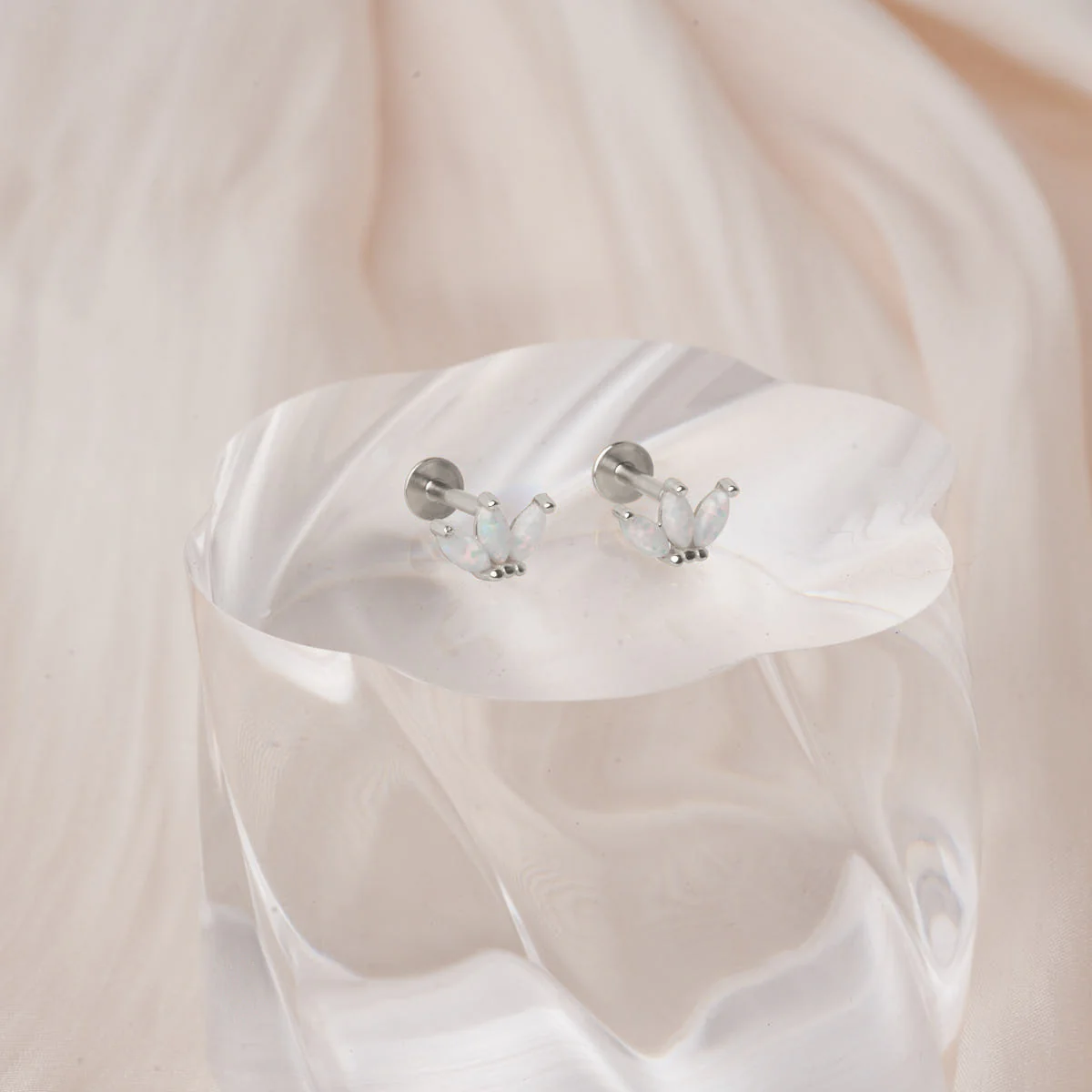 Opal Marquise Cluster Flat Back Stud in Silver - Image 3