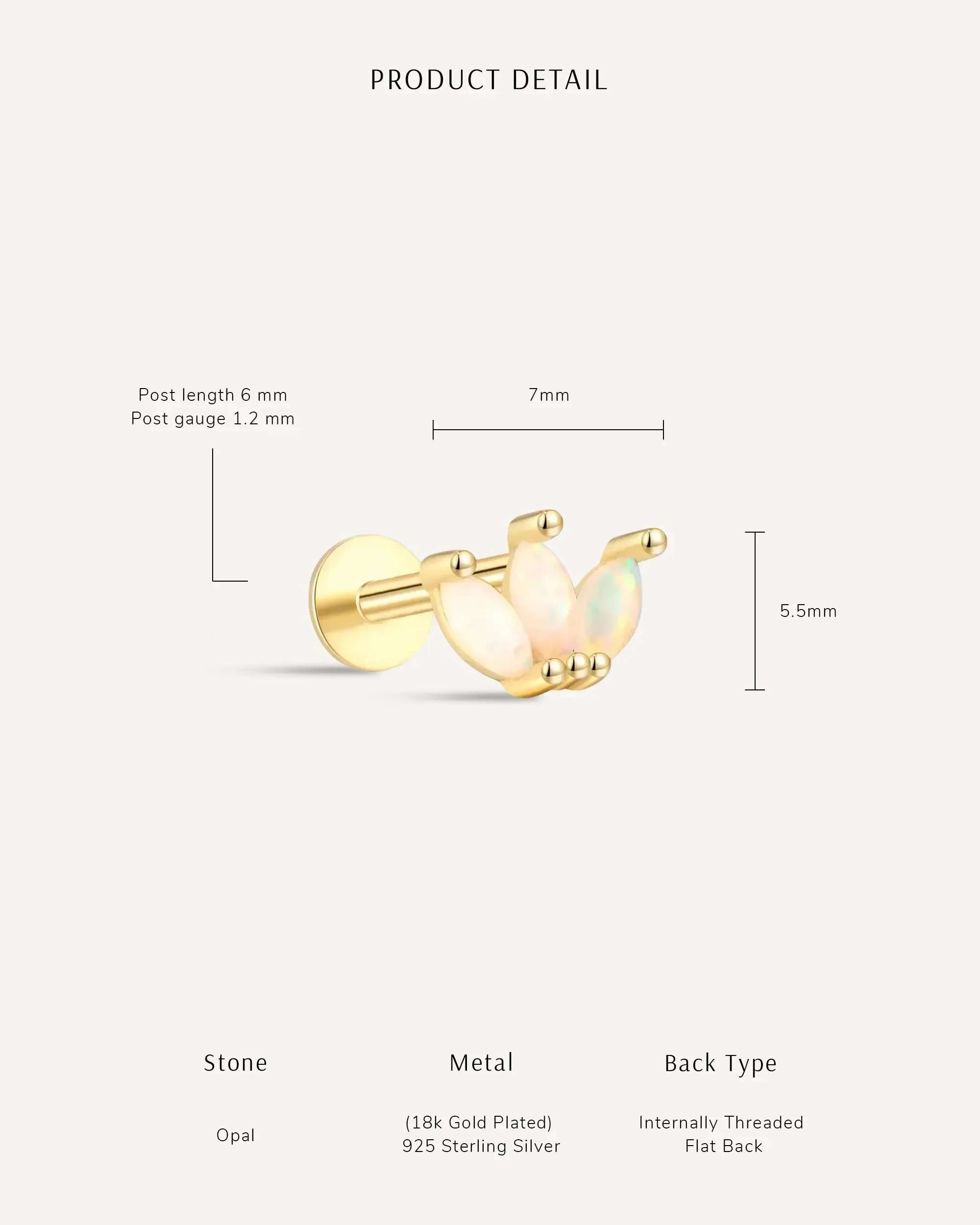 Opal Marquise Cluster Flat Back Stud in Silver - Image 6