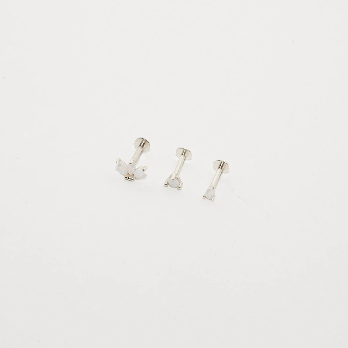 Opal Flat Back Stud Earrings Set in Silver - Image 3
