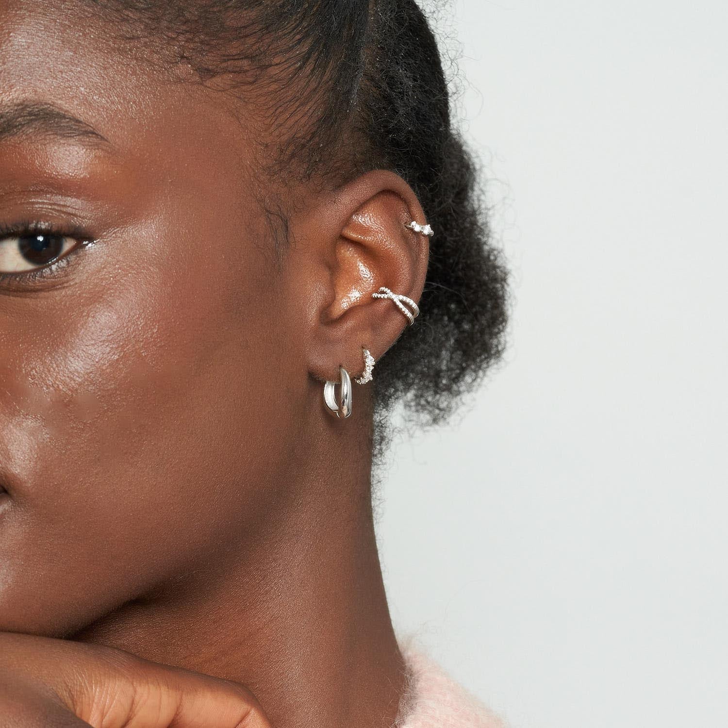 Paved Double Cross Ear Cuff In Silver - Image 3