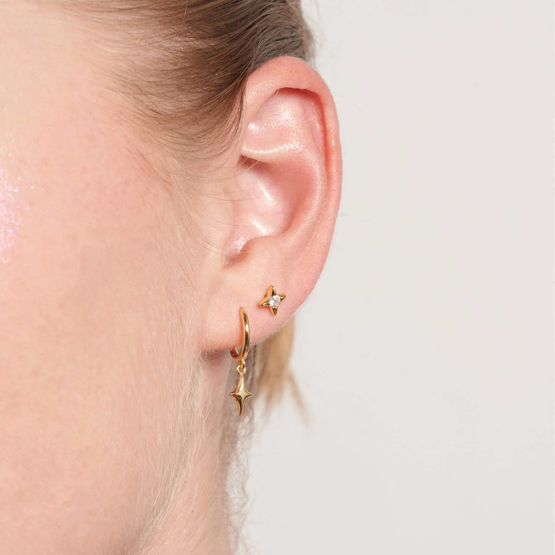 Polished Star Charm Dangle Earrings In Gold - Image 3