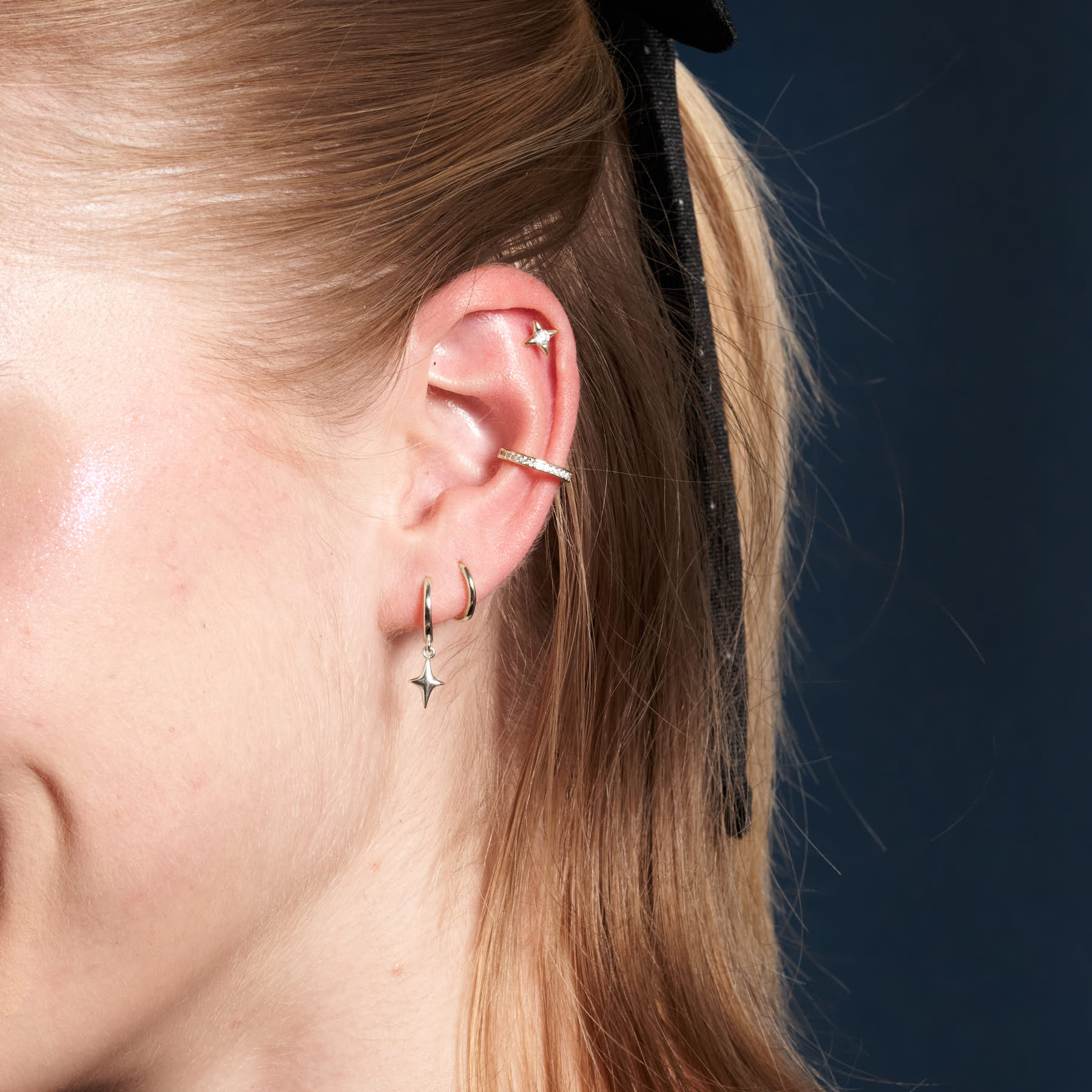 Polished Star Charm Dangle Earrings In Silver - Image 3