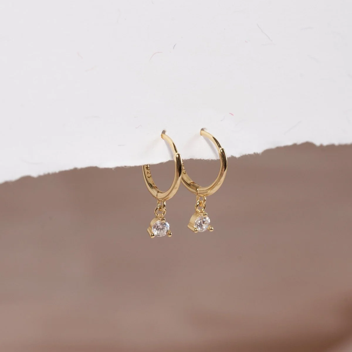 Round Gem Dangle Hoops in Gold - Image 4