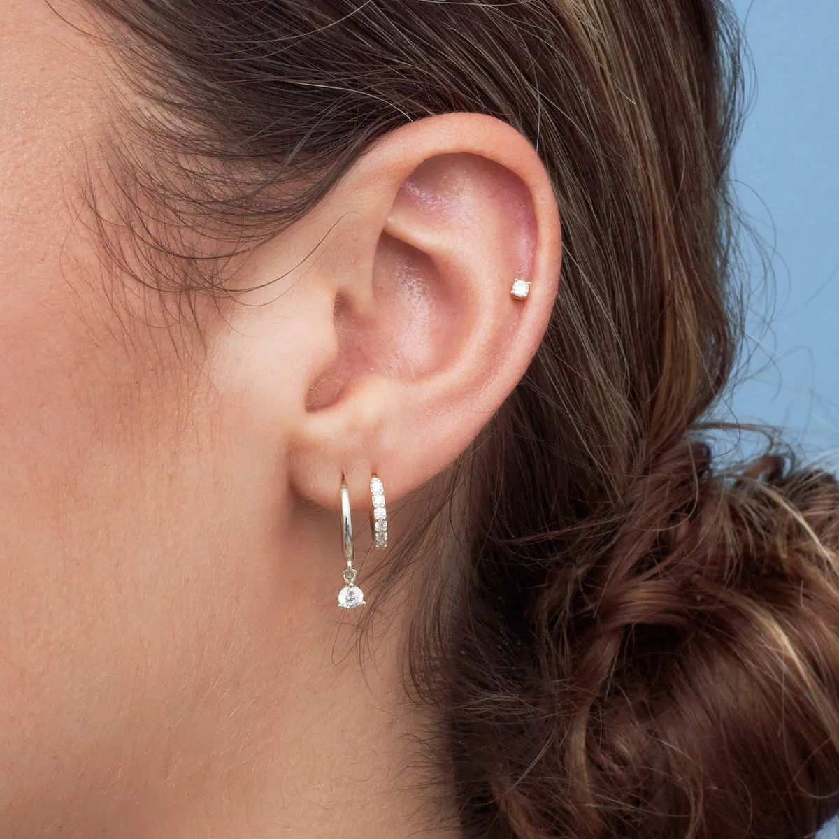 Round Gem Dangle Hoops in Silver - Image 3