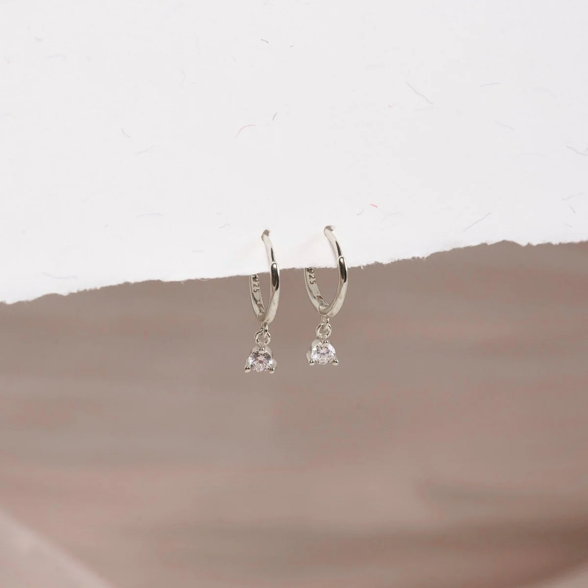 Round Gem Dangle Hoops in Silver - Image 4
